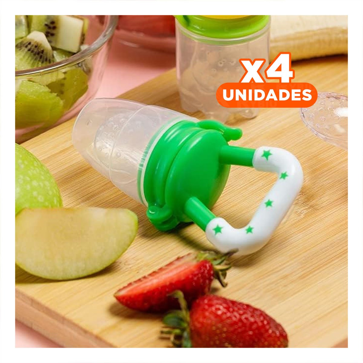 PACK4 CHUPON ALIMENTADOR CON ESTRELLITAS DE SILICONA EN COLOR VERDE SUAVE - 1