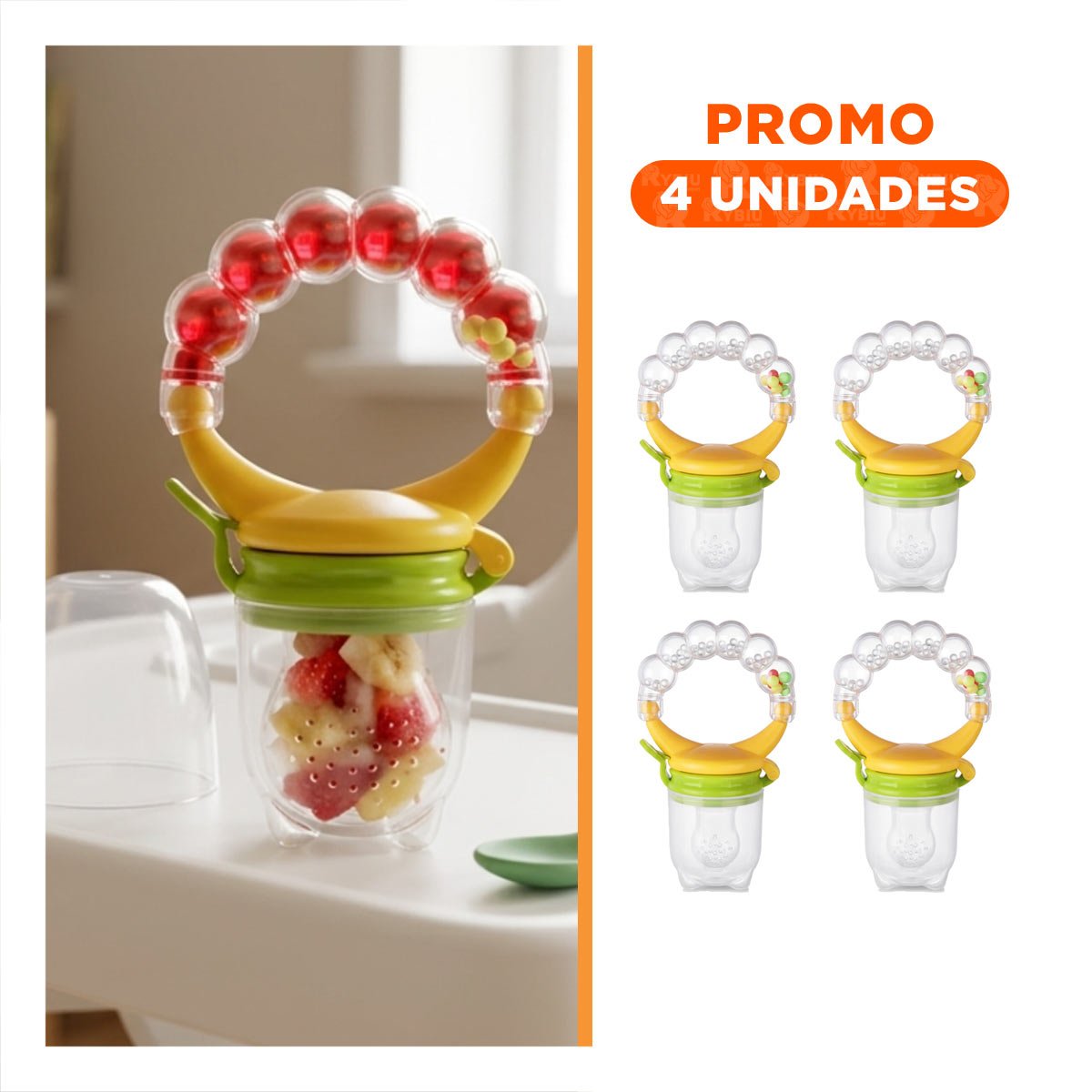 PACK4 SUCCIONADOR TIPO ALIMENTADOR INFANTIL EN COLOR NARANJA CON BOLITAS Y+REGALO STICKER - 1