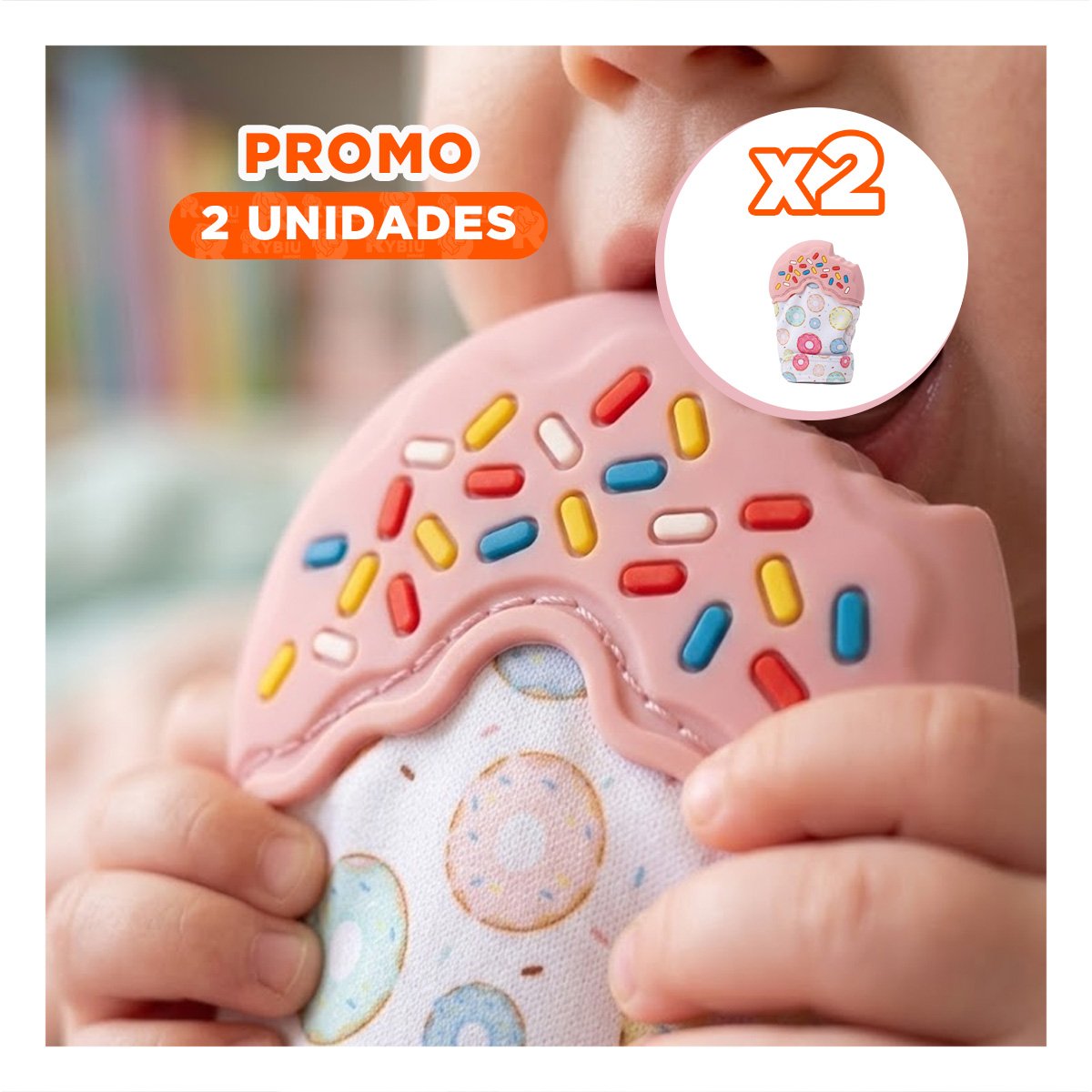 PACK2 GUANTE MORDEDOR INFANTIL EN COLOR ROSADO CON FORMA DE DONA Y+REGALO STICKER - 1