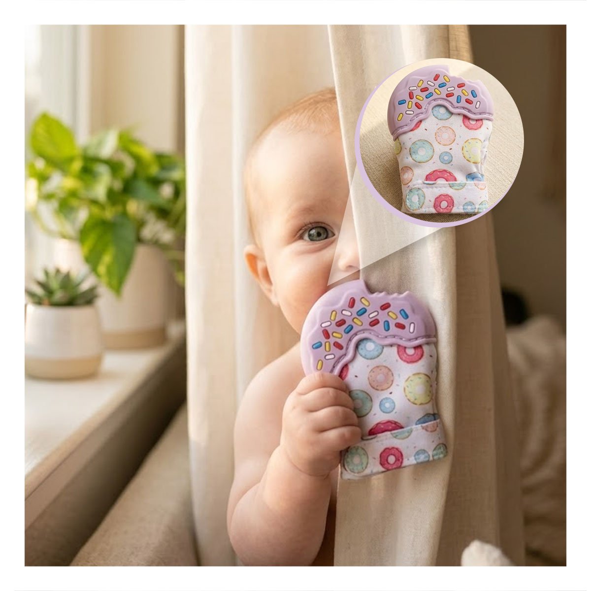 PACK6 MANOPLA INFANTIL EN COLOR LILA CON FORMA DE DONA MORDEDORA Y+REGALO STICKER - 3