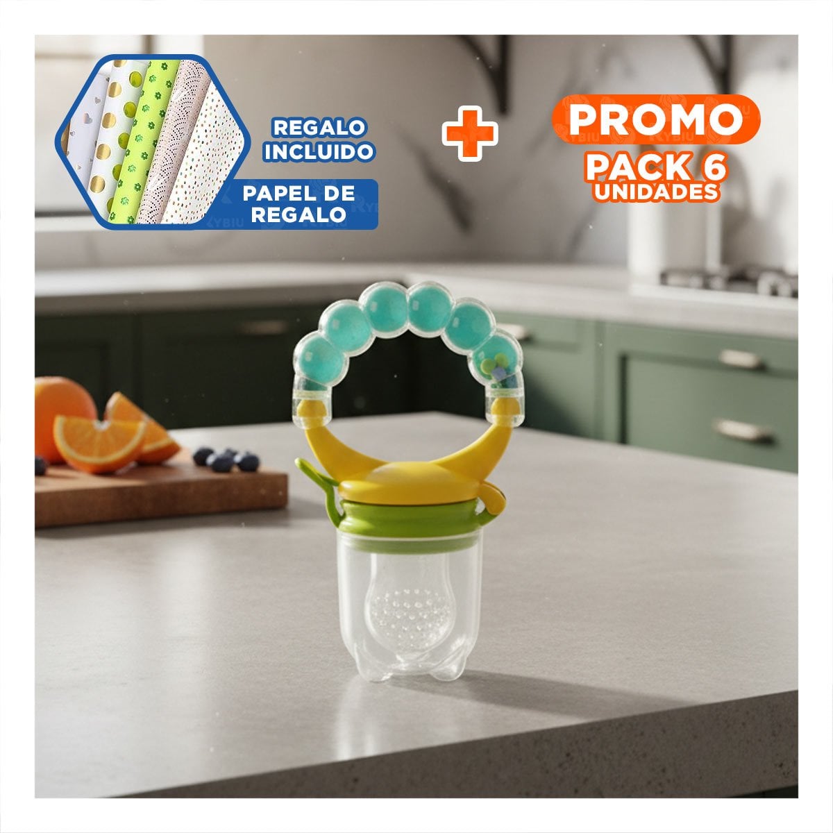 PACK6 BOQUILLA ALIMENTADORA EN COLOR VERDE AGUA CON BOLITAS DE SILICONA Y+PAPEL REGALO - 1