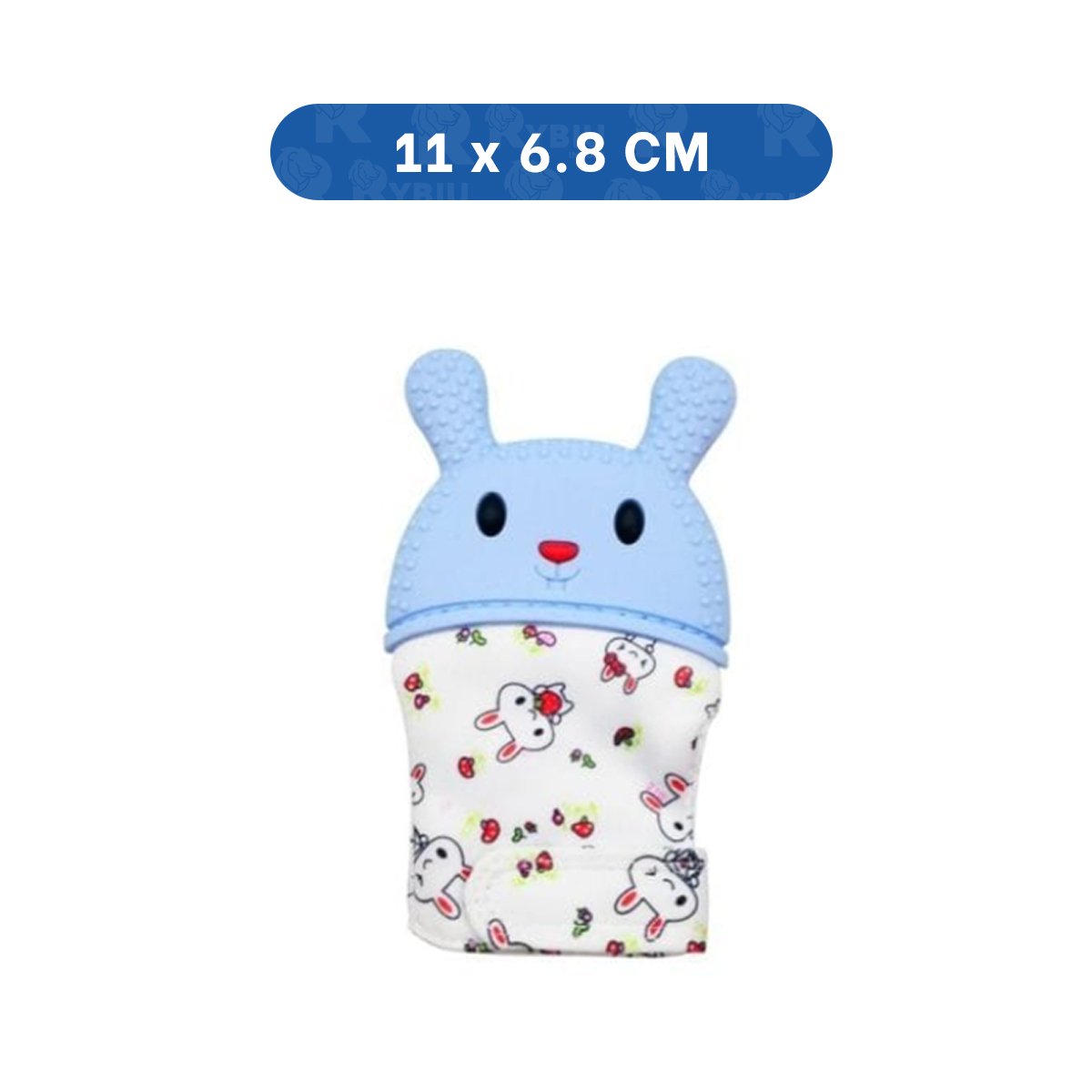 PACK6 MANOPLA INFANTIL EN COLOR CELESTE CON FORMA DE CONEJO MORDEDORA Y+REGALO STICKER - 4