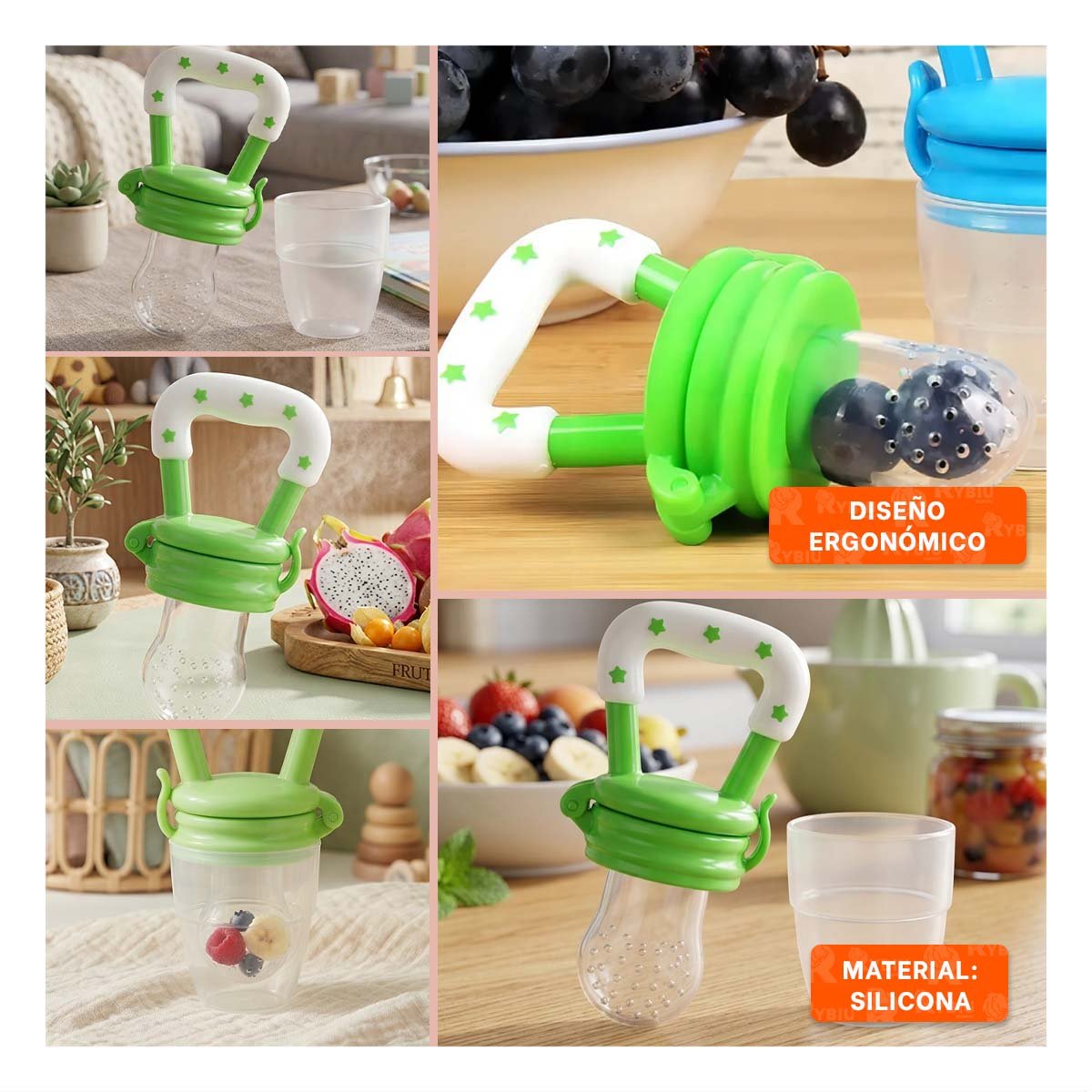 ALIMENTADOR INFANTIL EN COLOR VERDE CON ESTRELLITAS DE SILICONA SUAVE Y+POST IT - 1