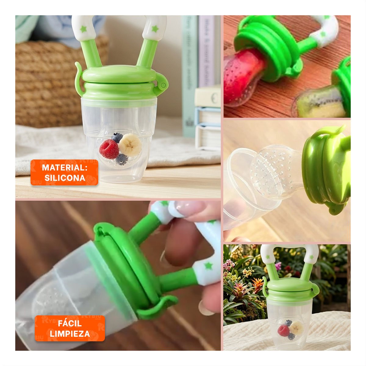 ALIMENTADOR INFANTIL EN COLOR VERDE CON ESTRELLITAS DE SILICONA SUAVE Y+POST IT - 5
