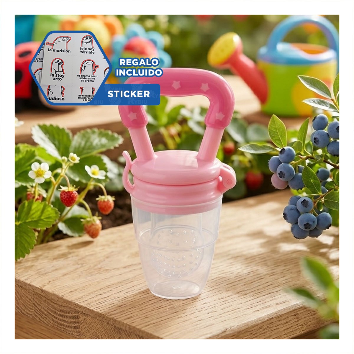 ALIMENTADOR EN COLOR ROSADO CON SILICONA SEGURA Y ESTRELLITAS INTEGRADAS Y+REGALO STICKER - 1