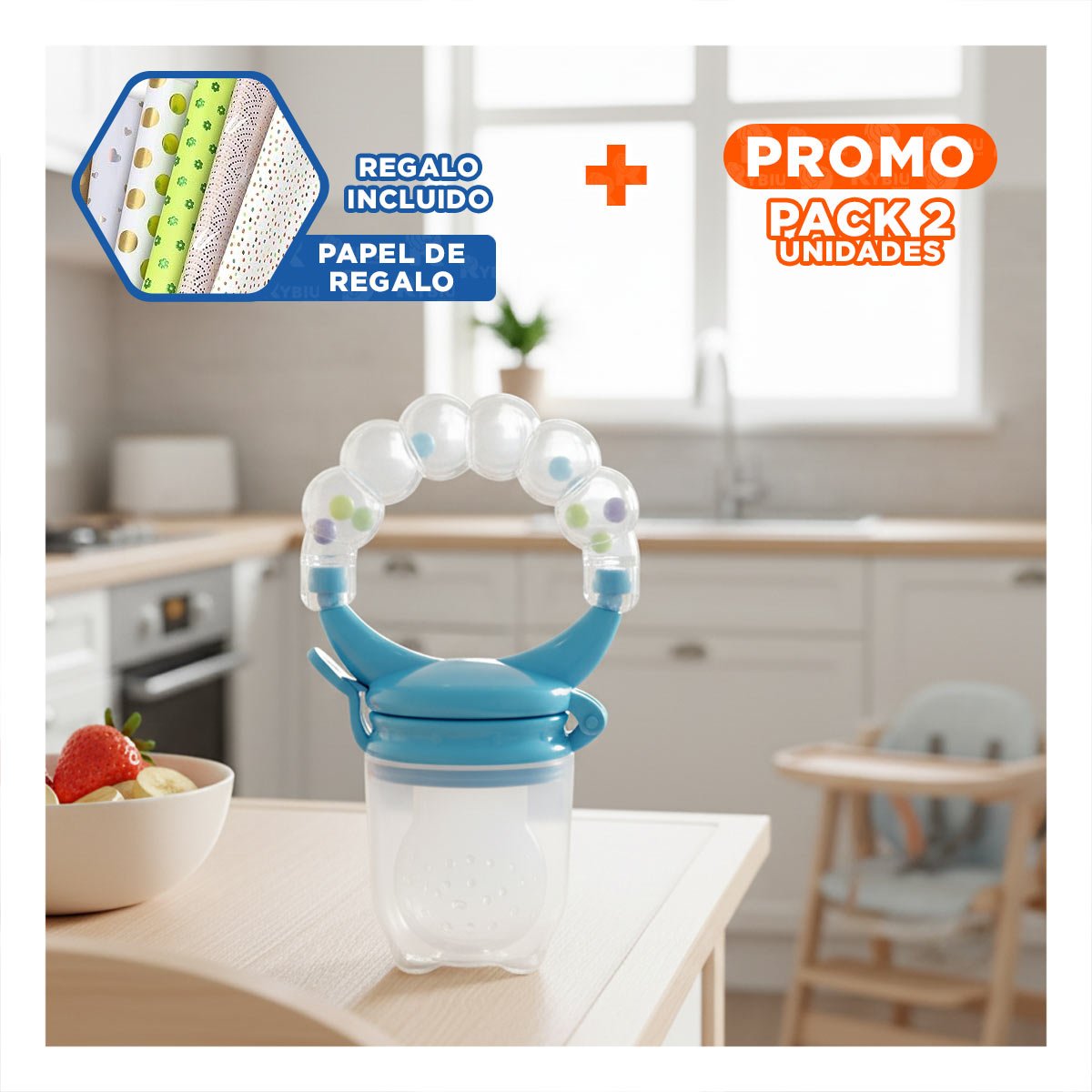 PACK2 CHUPON ALIMENTADOR INFANTIL EN COLOR BLANCO CON SILICONA Y BOLITAS Y+PAPEL REGALO - 1