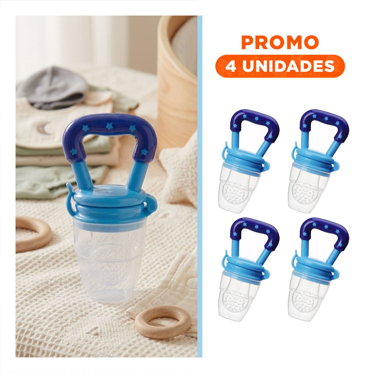 PACK4 SUCCIONADOR TIPO ALIMENTADOR INFANTIL EN COLOR AZUL CON ESTRELLITAS Y+REGALO STICKER - 1