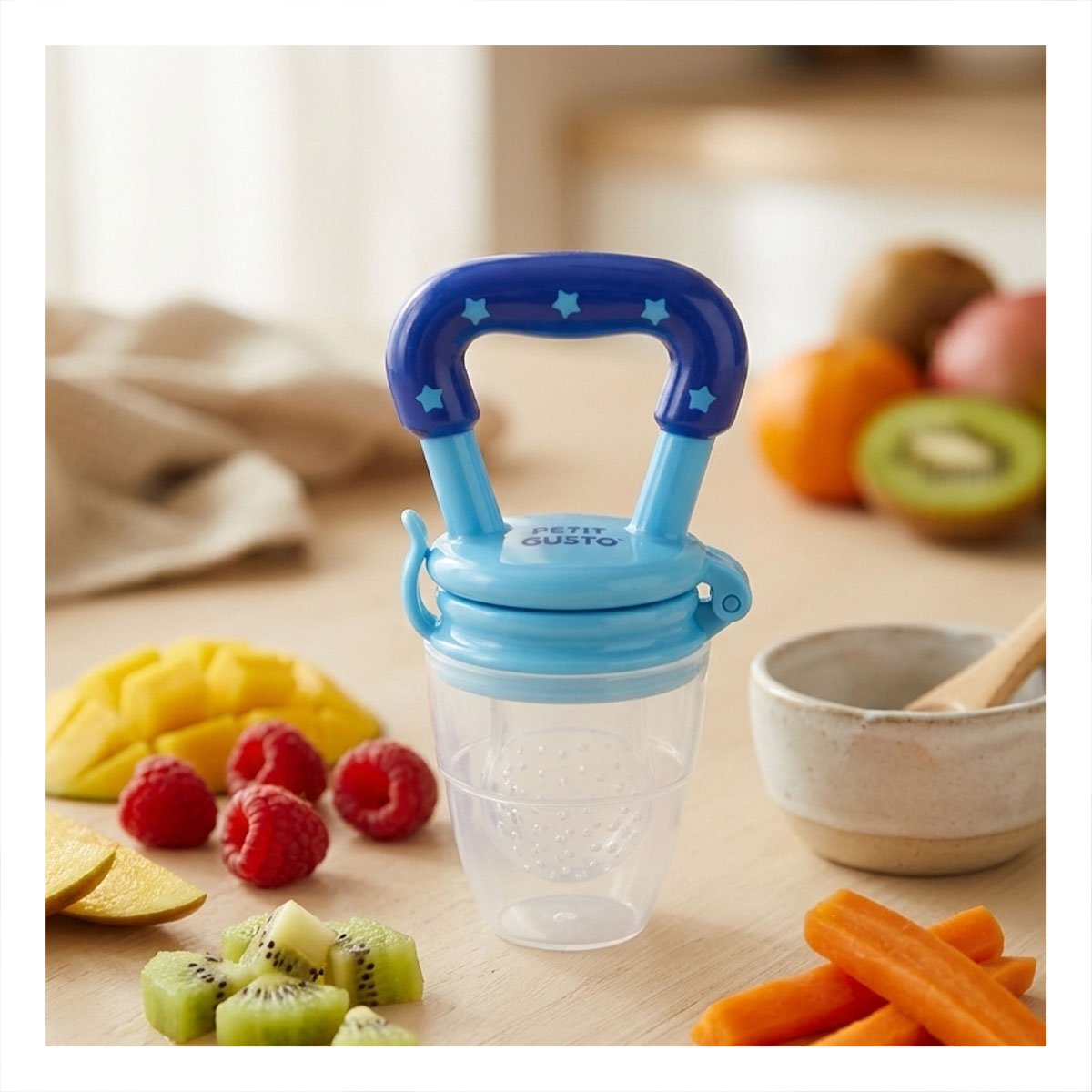 PACK4 SUCCIONADOR TIPO ALIMENTADOR INFANTIL EN COLOR AZUL CON ESTRELLITAS Y+REGALO STICKER - 5