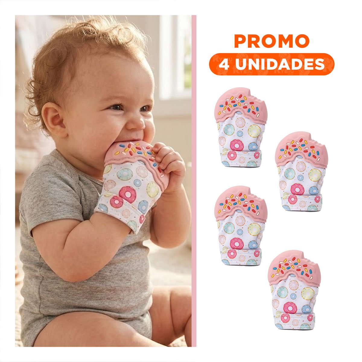 PACK4 ACCESORIO EN COLOR ROSADO FORMA FORMA DE DONA TIPO MORDEDOR SUAVE Y+REGALO STICKER - 1
