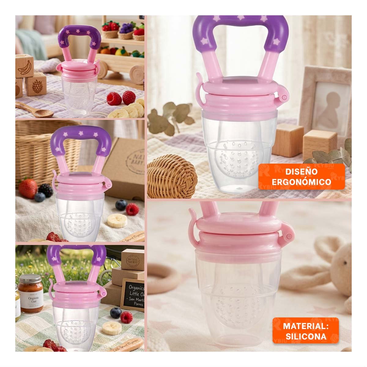 PACK2 CHUPON ALIMENTADOR INFANTIL EN COLOR MORADO CON SILICONA Y ESTRELLITAS Y+PAPEL REGALO - 3