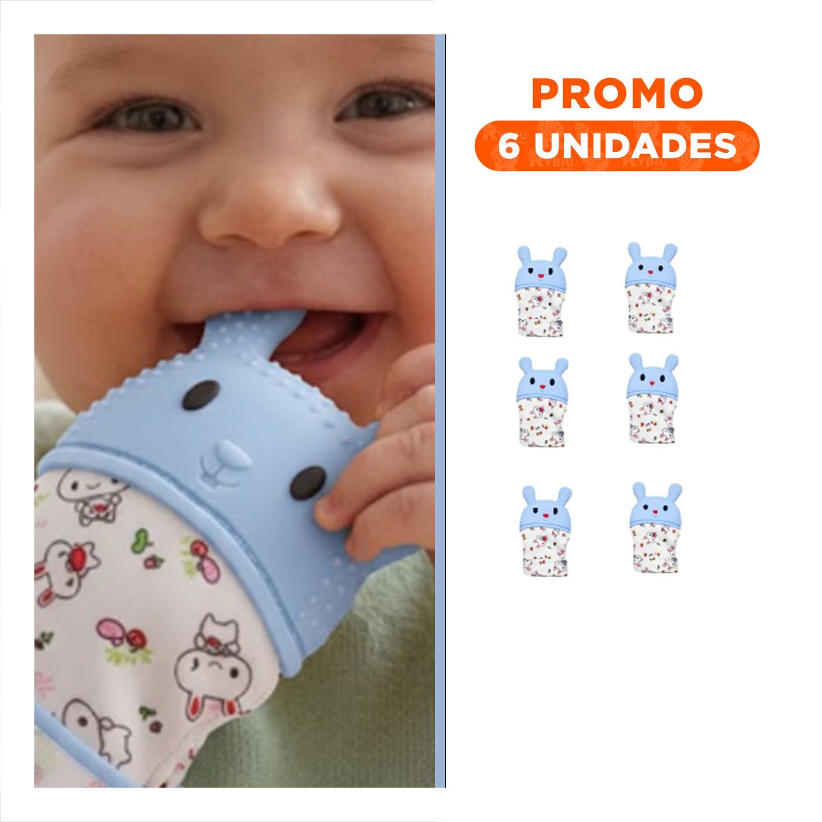 PACK6 ACCESORIO MORDEDOR EN COLOR CELESTE CON FIGURA FORMA DE CONEJO FLEXIBLE - 1