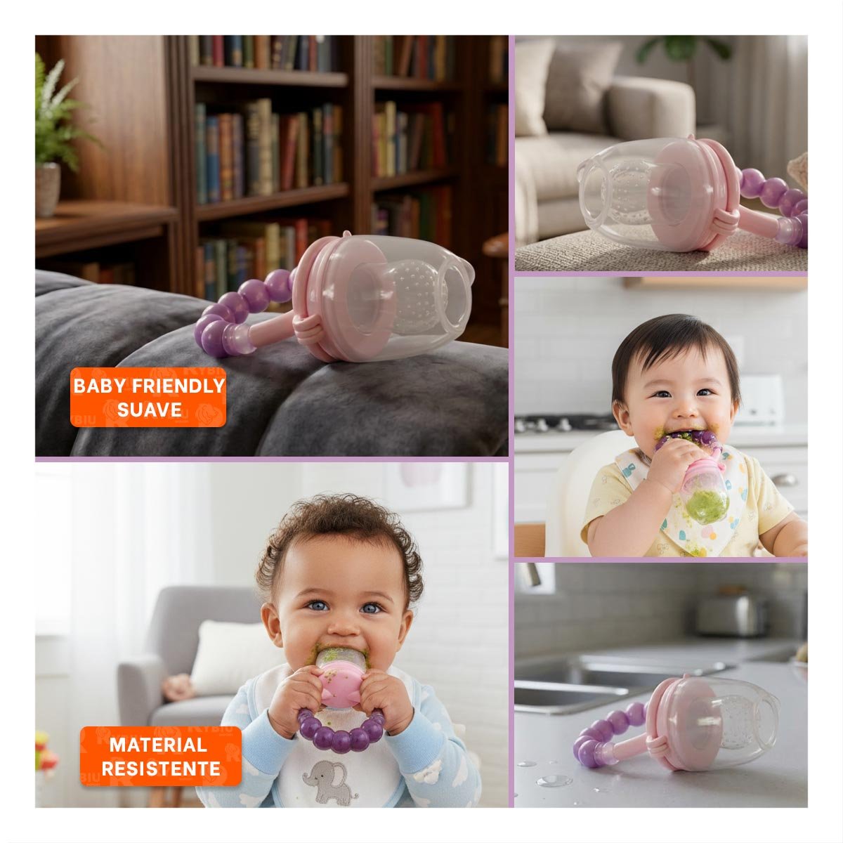ALIMENTADOR INFANTIL CON SILICONA EN COLOR MORADO Y BOLITAS DECORATIVAS - 5