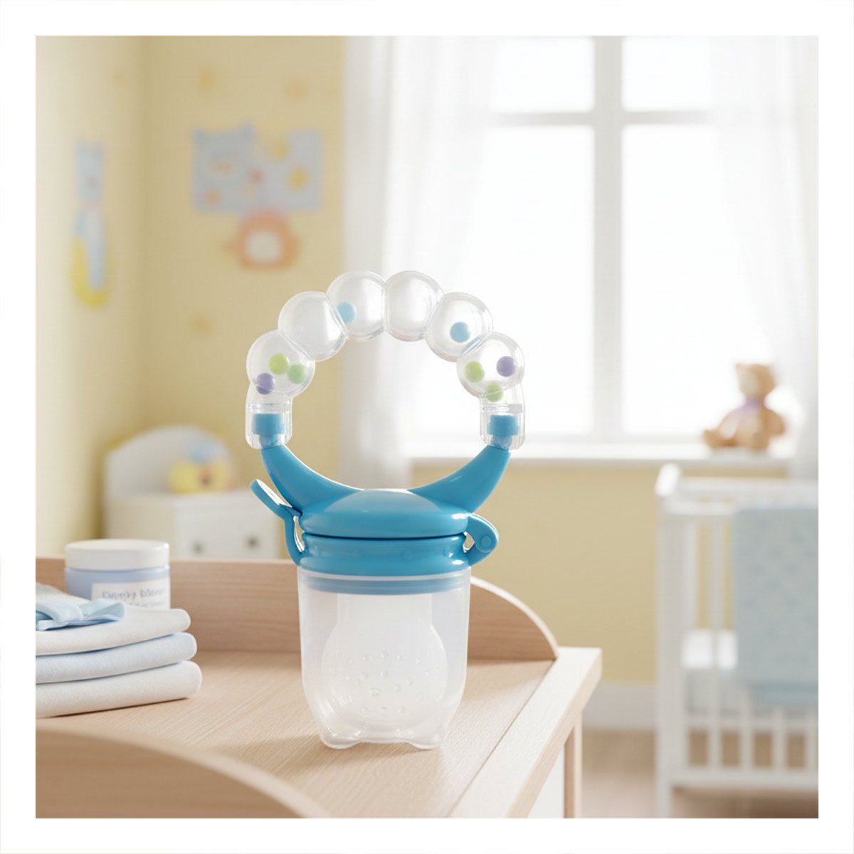 ALIMENTADOR INFANTIL CON SILICONA EN COLOR BLANCO Y BOLITAS DECORATIVAS - 1