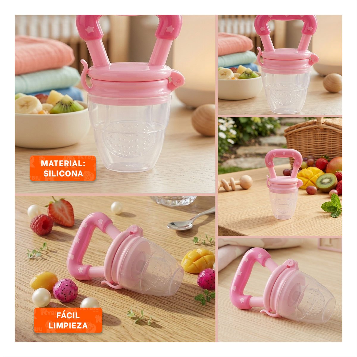 ALIMENTADOR INFANTIL EN COLOR ROSADO CON ESTRELLITAS DE SILICONA SUAVE Y+POST IT - 5