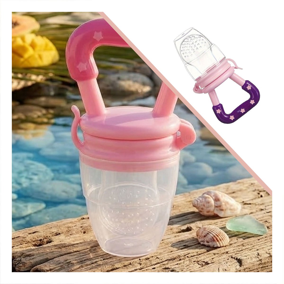 ALIMENTADOR INFANTIL CON SILICONA EN COLOR ROSADO Y ESTRELLITAS DECORATIVAS - 3