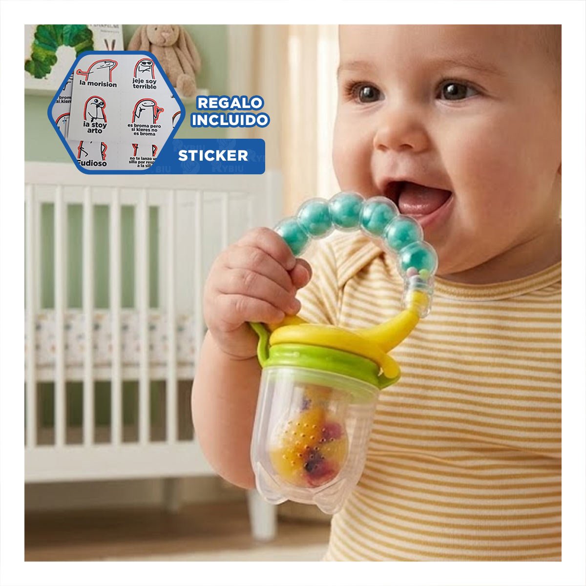ALIMENTADOR EN COLOR VERDE AGUA CON SILICONA SEGURA Y BOLITAS INTEGRADAS Y+REGALO STICKER - 1