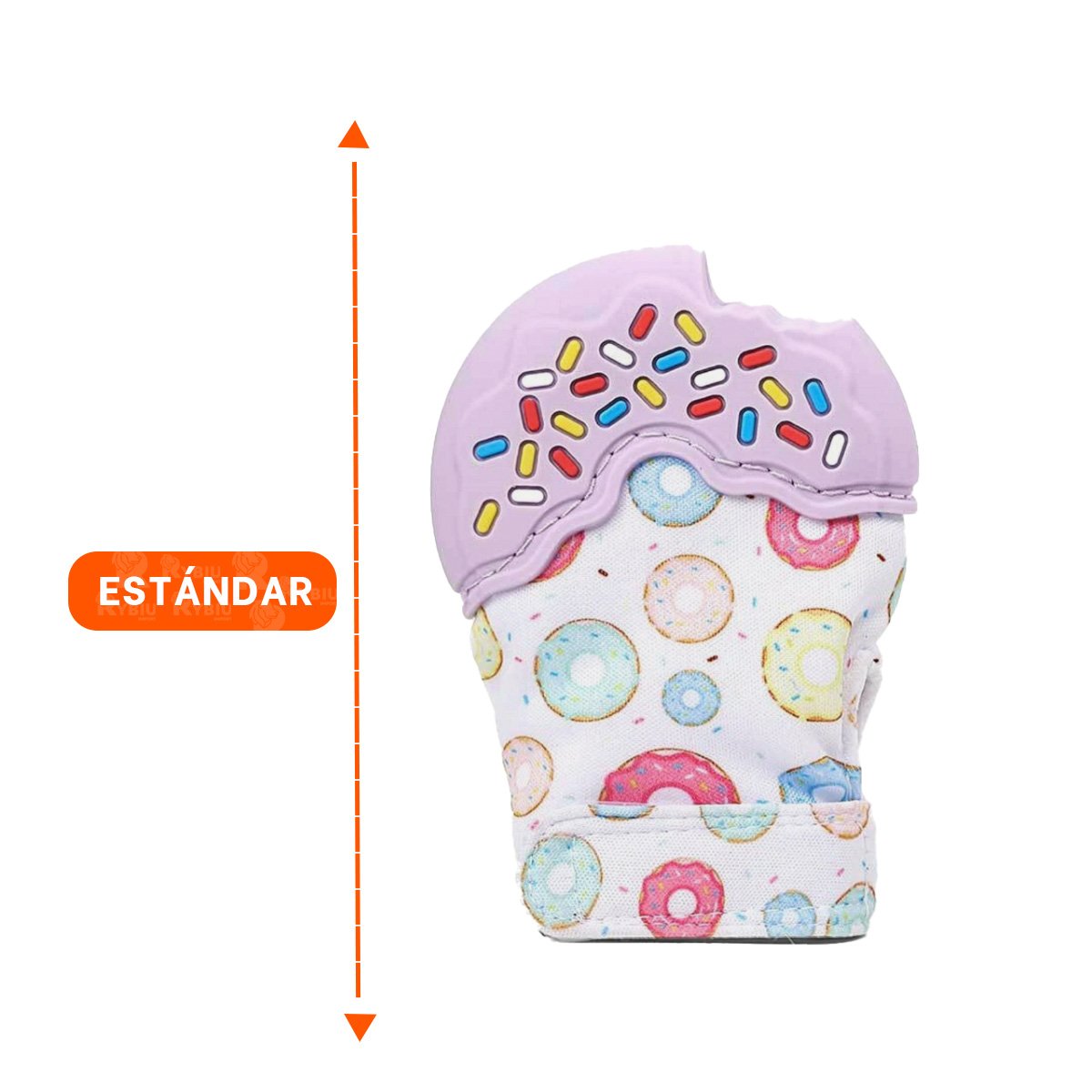 PACK6 MANOPLA MORDEDORA EN FORMA DE DONA EN COLOR LILA INFANTIL Y+PAPEL REGALO - 4