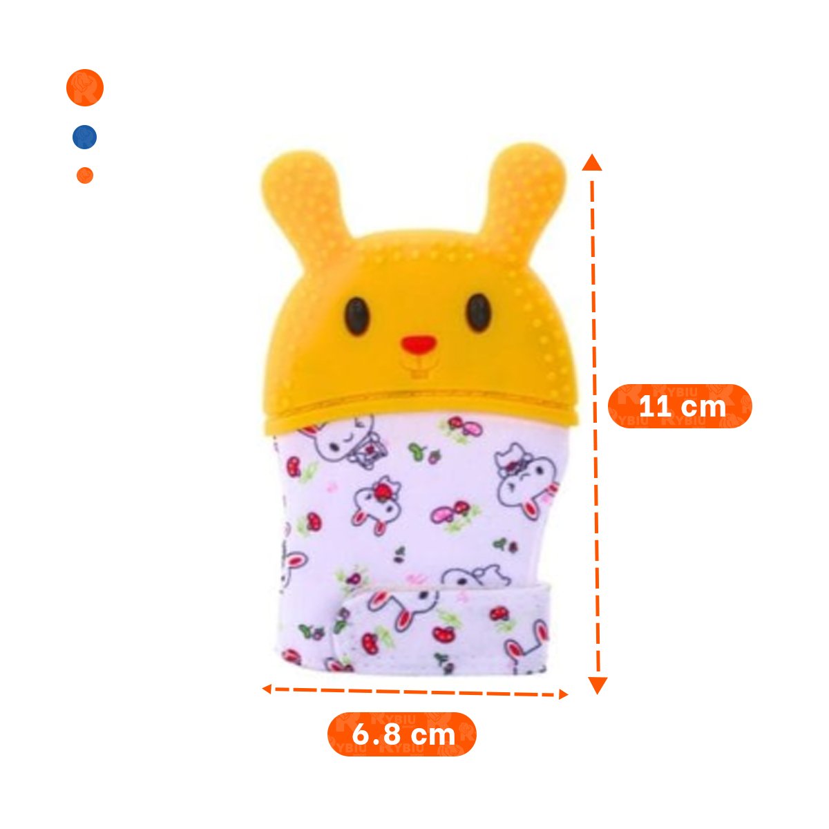 PACK6 MANOPLA MORDEDORA EN FORMA DE CONEJO EN COLOR AMARILLO INFANTIL Y+PAPEL REGALO - 4