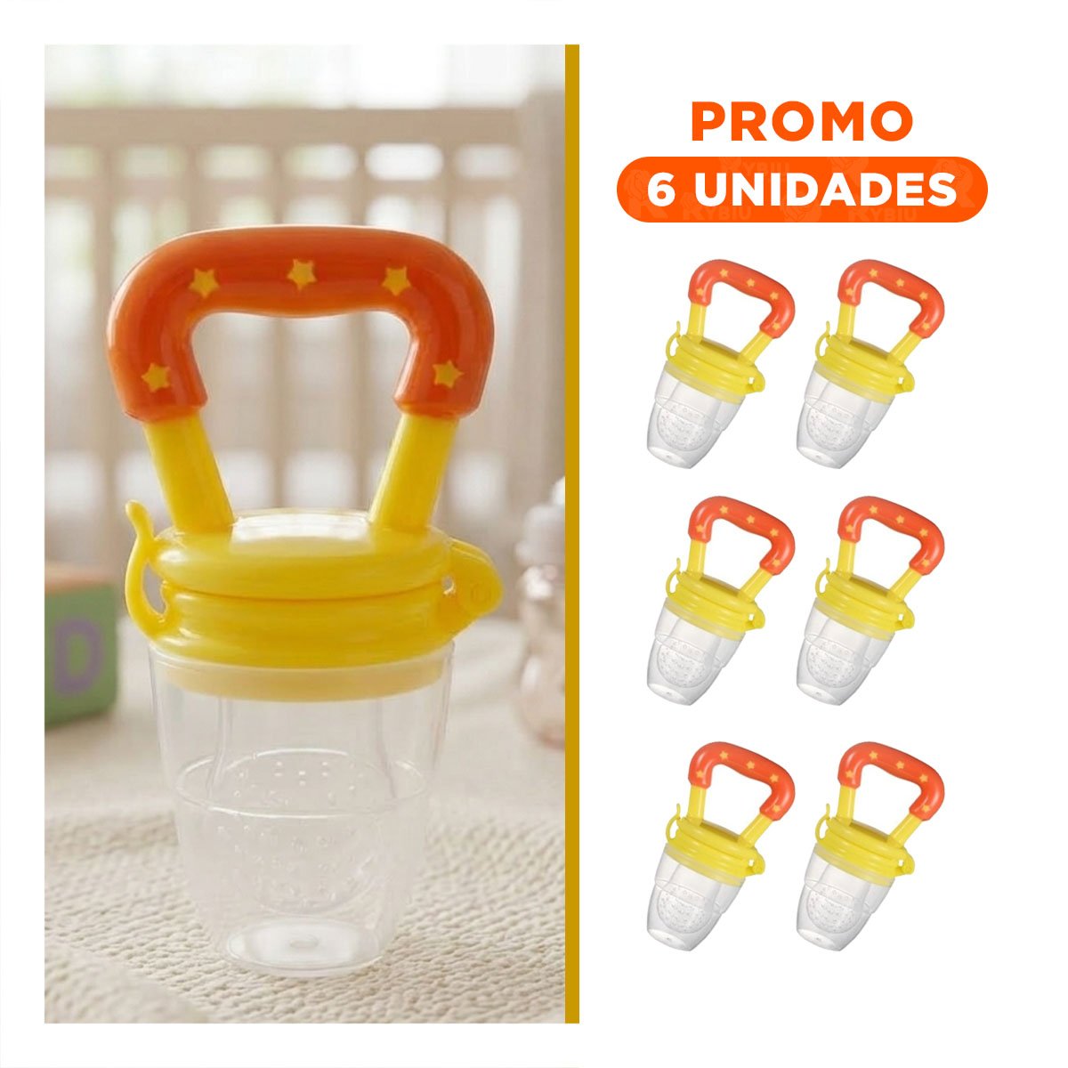 PACK6 SUCCIONADOR DE SILICONA EN COLOR NARANJA CON DETALLES DE ESTRELLITAS SUAVES - 1