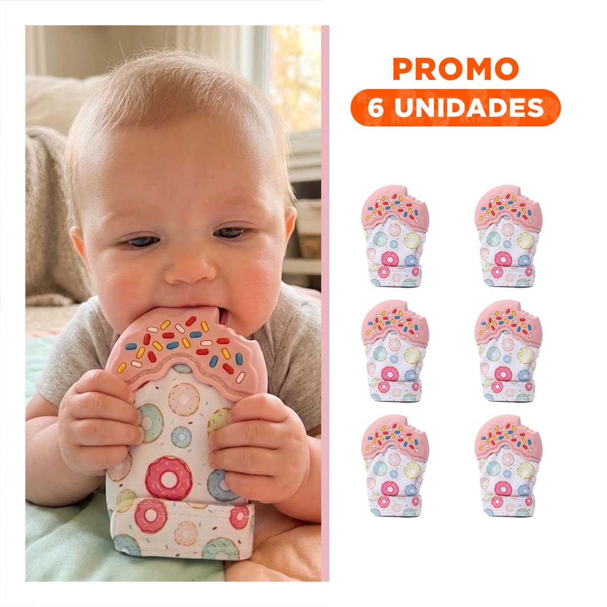 PACK6 ACCESORIO MORDEDOR EN COLOR ROSADO CON FIGURA FORMA DE DONA FLEXIBLE - 1