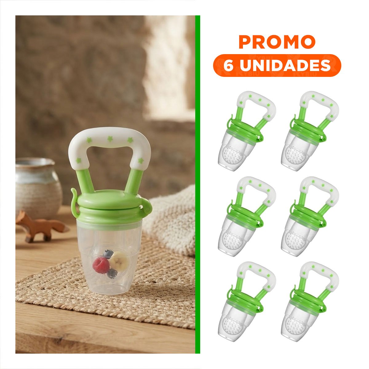 PACK6 SUCCIONADOR DE SILICONA EN COLOR VERDE CON DETALLES DE ESTRELLITAS SUAVES - 1