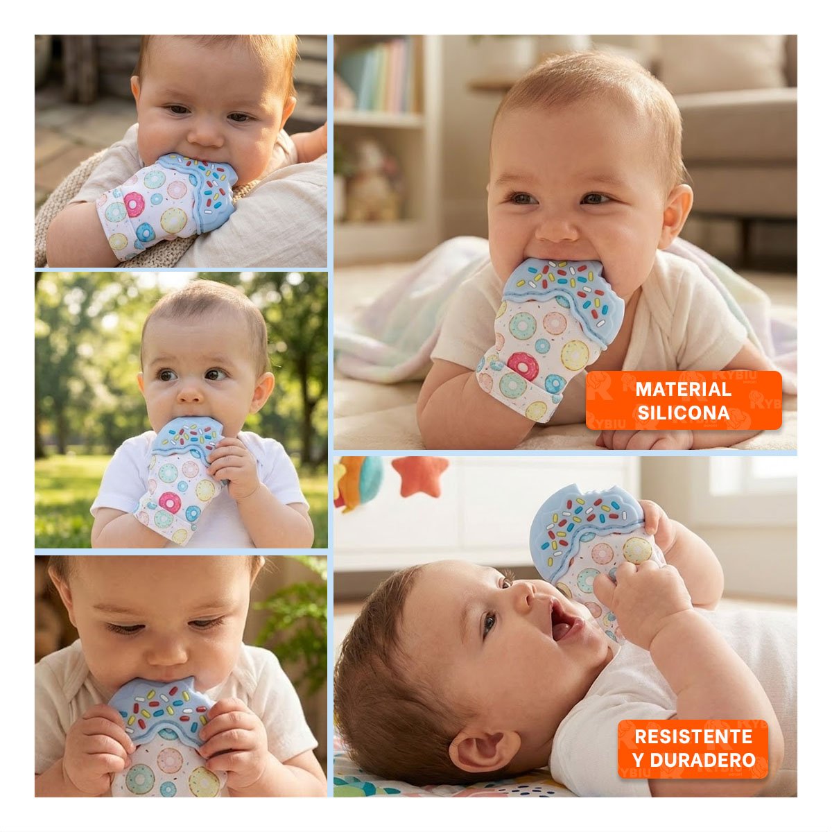MORDEDOR EN COLOR CELESTE EN FORMA DE DONA PARA DENTICION INFANTIL Y+LIGAS REGALO - 5