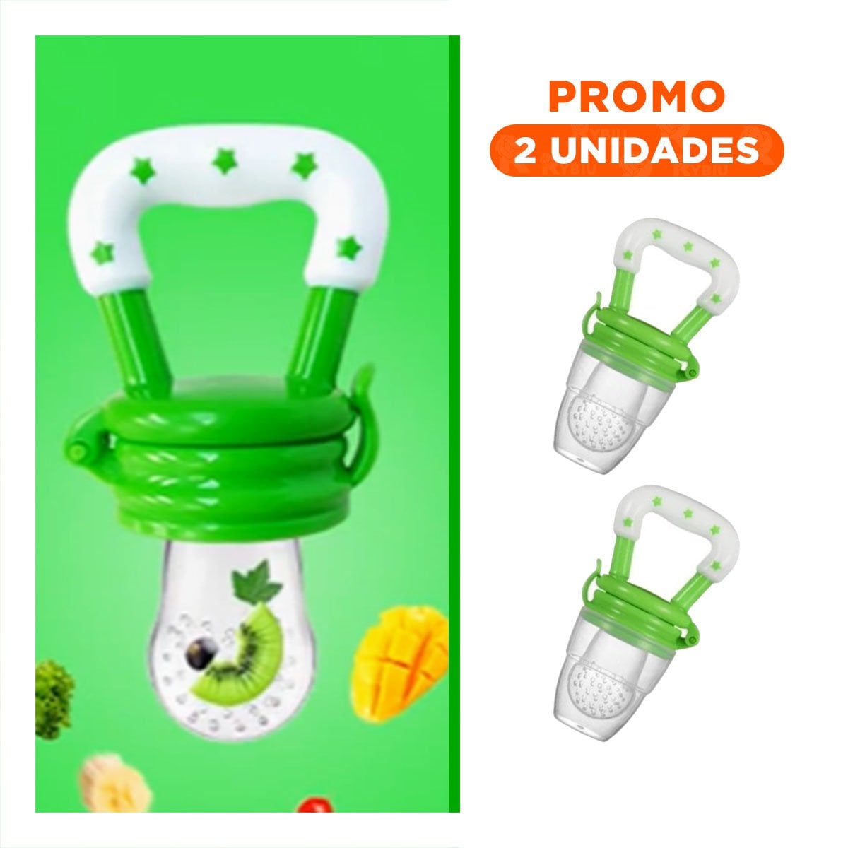 PACK2 CHUPON EN COLOR VERDE CON ESTRELLITAS DE SILICONA EN FORMATO ALIMENTADOR PRACTICO - 1