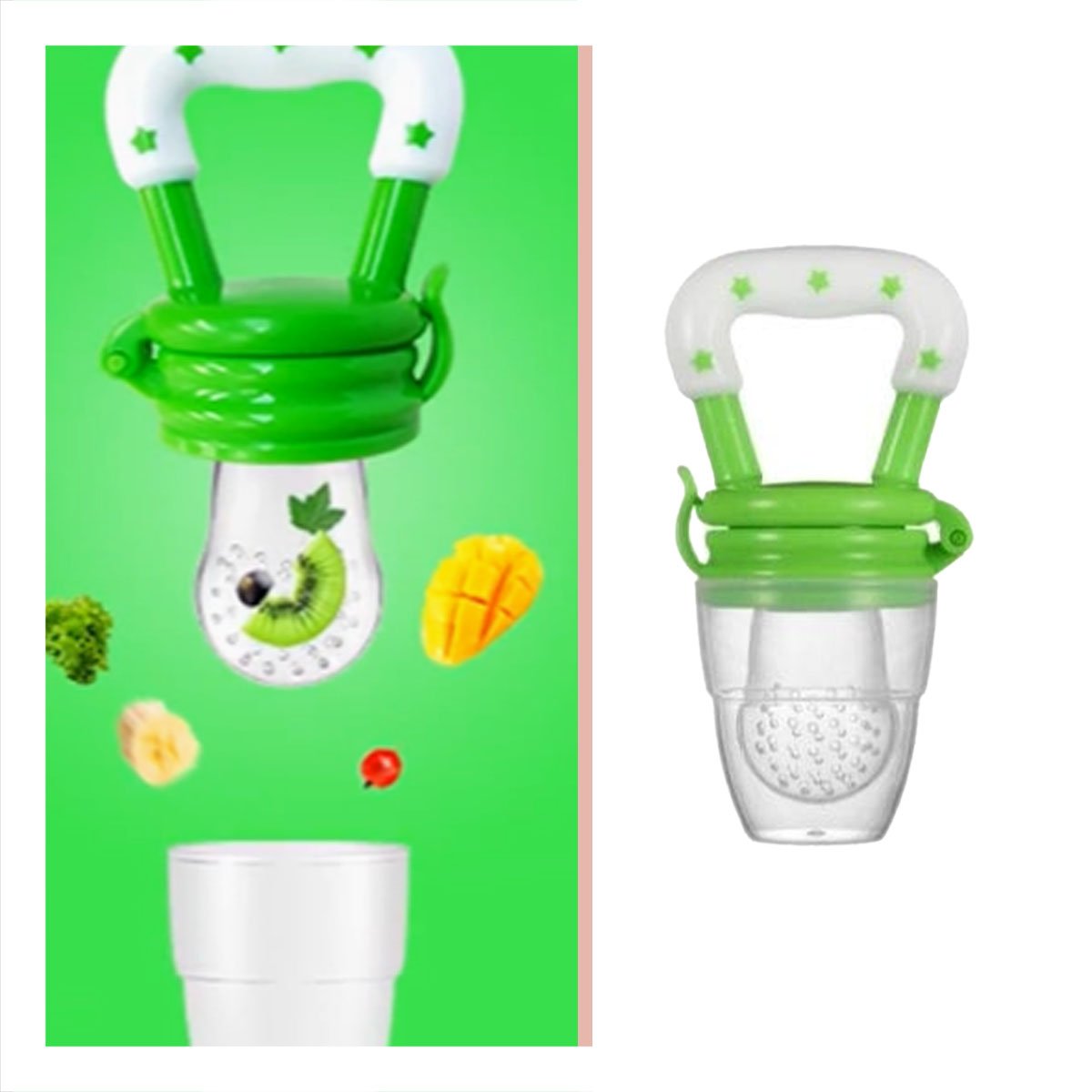 ALIMENTADOR INFANTIL CON SILICONA EN COLOR VERDE Y ESTRELLITAS DECORATIVAS - 3
