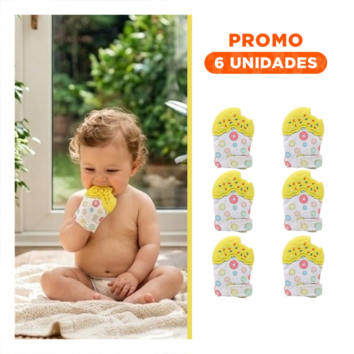 PACK6 ACCESORIO MORDEDOR EN COLOR AMARILLO CON FIGURA FORMA DE DONA FLEXIBLE - 1