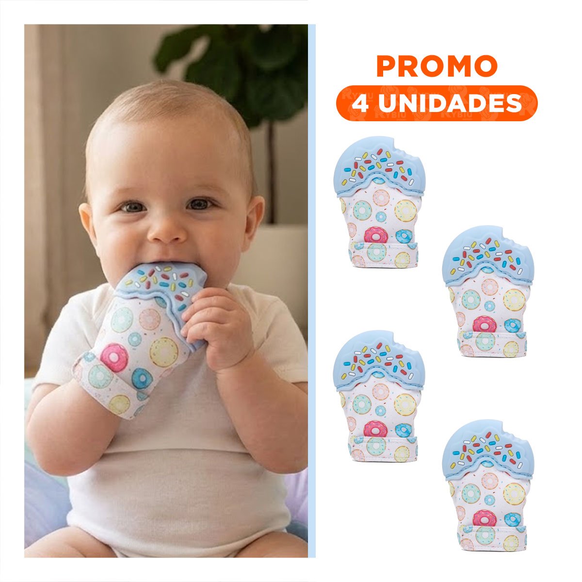 PACK4 ACCESORIO EN COLOR CELESTE FORMA FORMA DE DONA TIPO MORDEDOR SUAVE Y+REGALO STICKER - 1