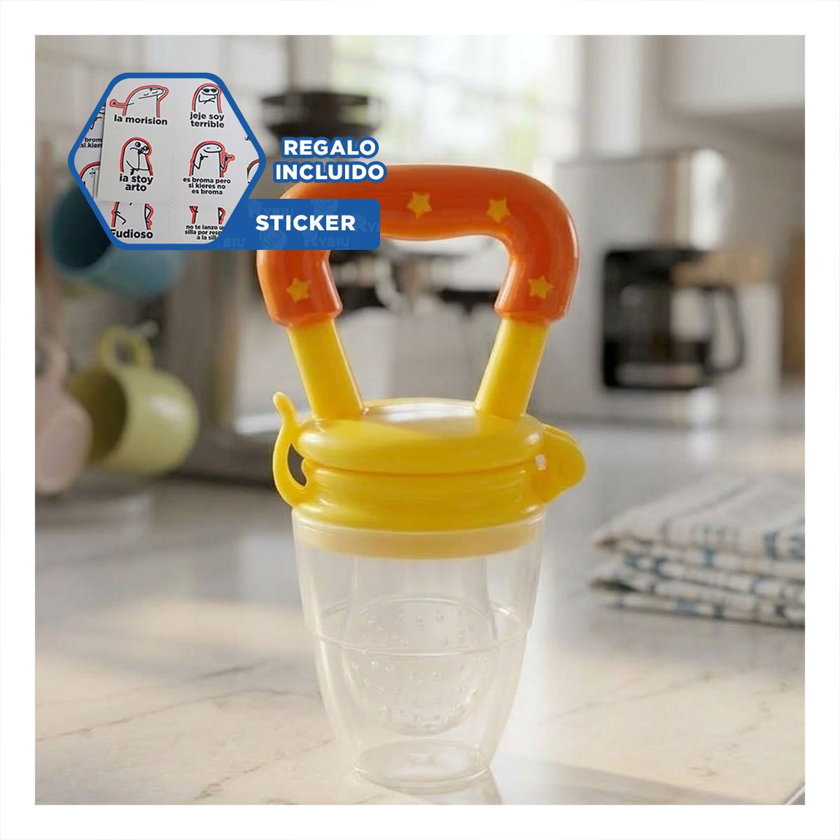 ALIMENTADOR EN COLOR NARANJA CON SILICONA SEGURA Y ESTRELLITAS INTEGRADAS Y+REGALO STICKER - 1