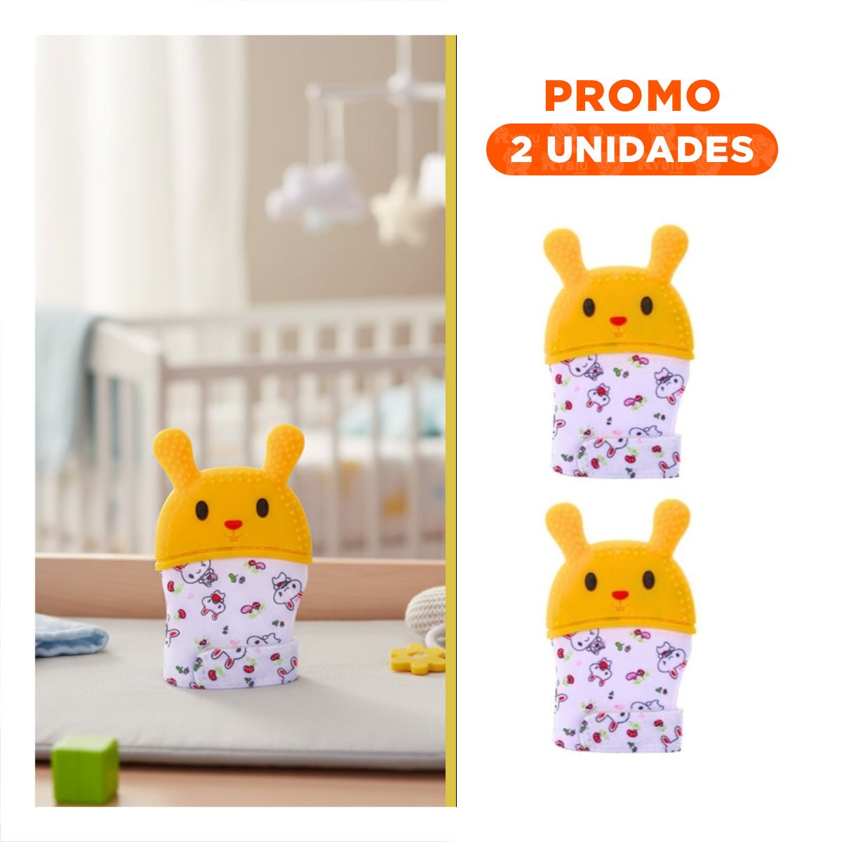 PACK2 GUANTE MORDEDOR CON FIGURA DE FORMA DE CONEJO EN COLOR AMARILLO FLEXIBLE - 1