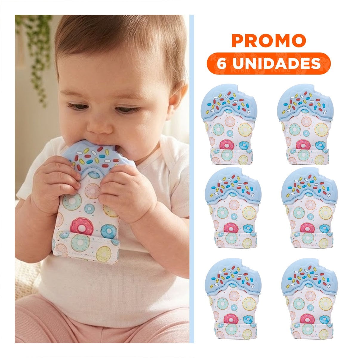 PACK6 ACCESORIO MORDEDOR EN COLOR CELESTE CON FIGURA FORMA DE DONA FLEXIBLE - 1