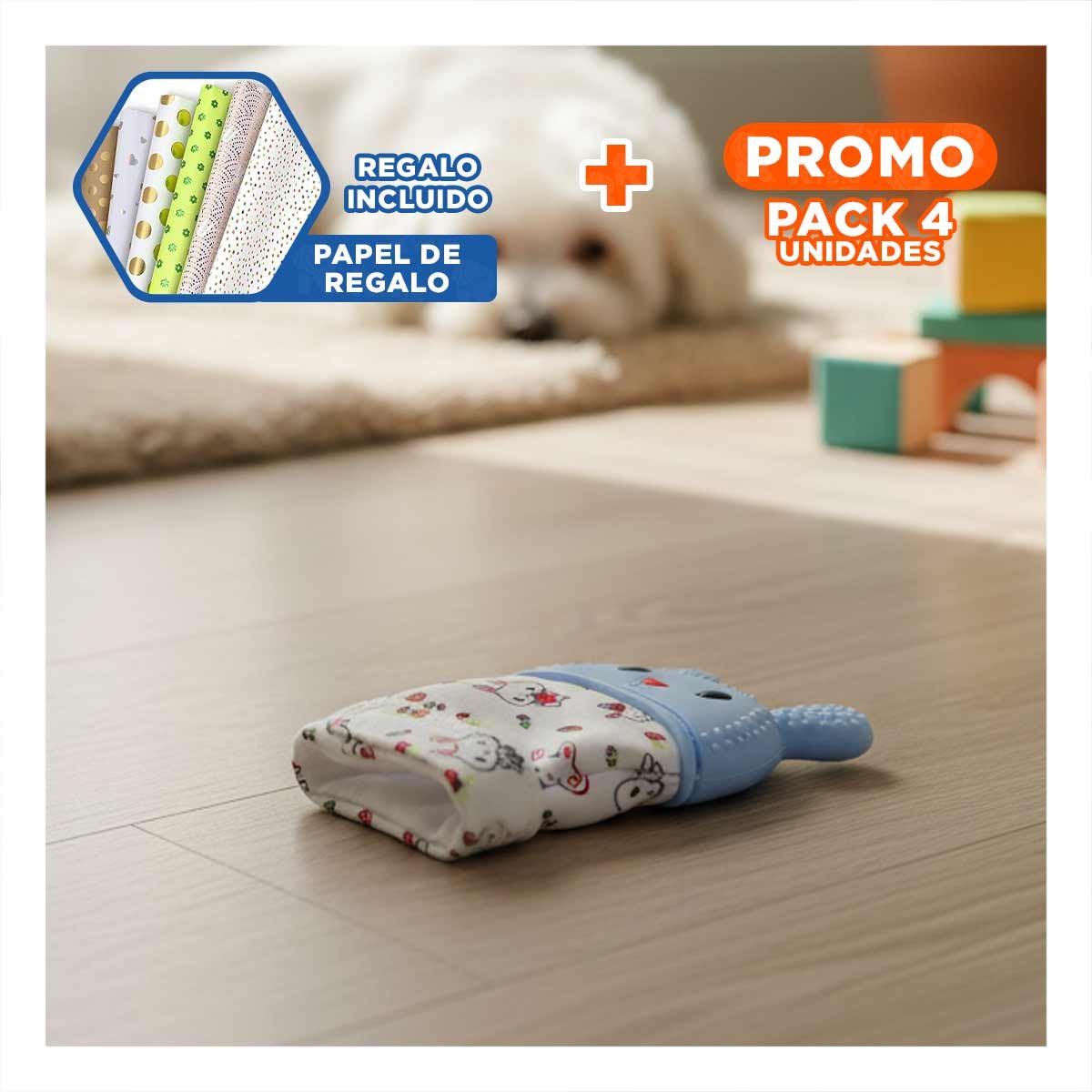 PACK4 GUANTE MORDEDOR SUAVE EN COLOR NARANJA TIPO FORMA DE CONEJO INFANTIL Y+PAPEL REGALO - 1