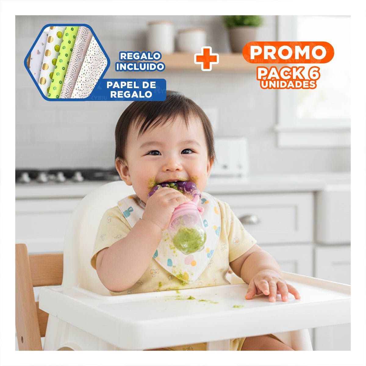 PACK6 BOQUILLA ALIMENTADORA EN COLOR MORADO CON BOLITAS DE SILICONA Y+PAPEL REGALO - 1