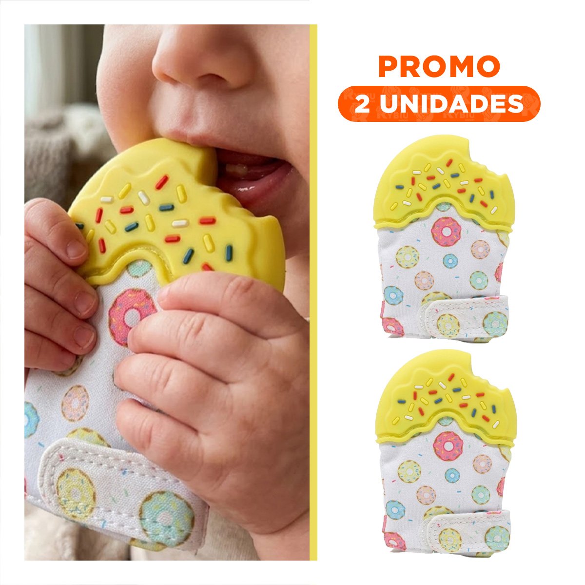 PACK2 GUANTE MORDEDOR CON FIGURA DE FORMA DE DONA EN COLOR AMARILLO FLEXIBLE - 1