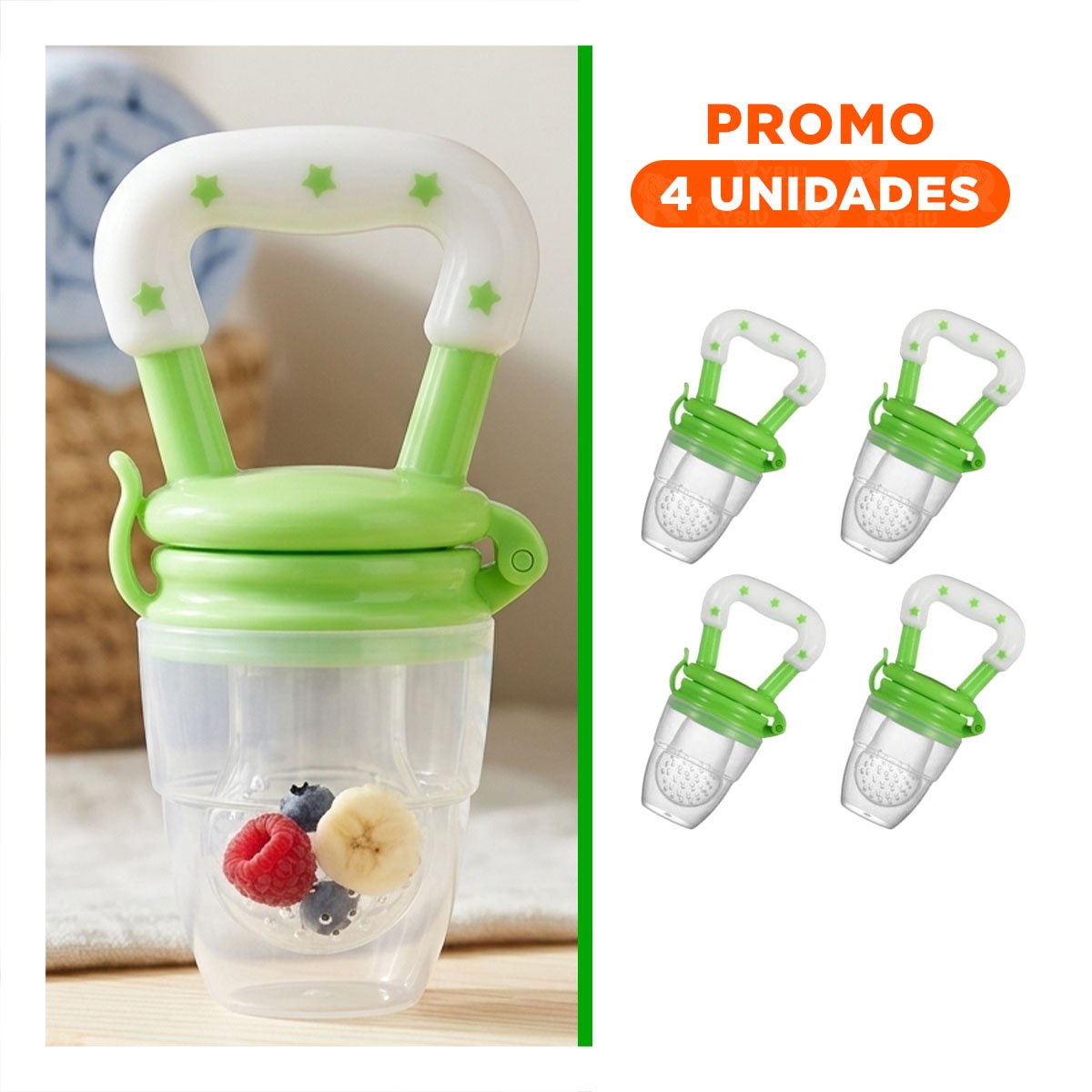 PACK4 SUCCIONADOR TIPO ALIMENTADOR INFANTIL EN COLOR VERDE CON ESTRELLITAS Y+REGALO STICKER - 1