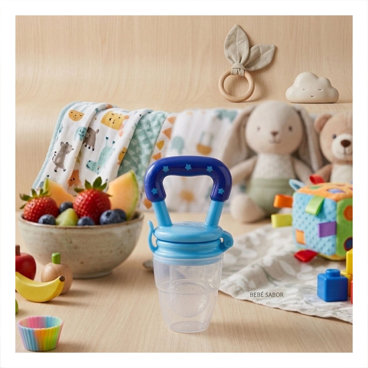 ALIMENTADOR EN COLOR AZUL CON ESTRELLITAS DE SILICONA FLEXIBLE Y+PAPEL REGALO - 2