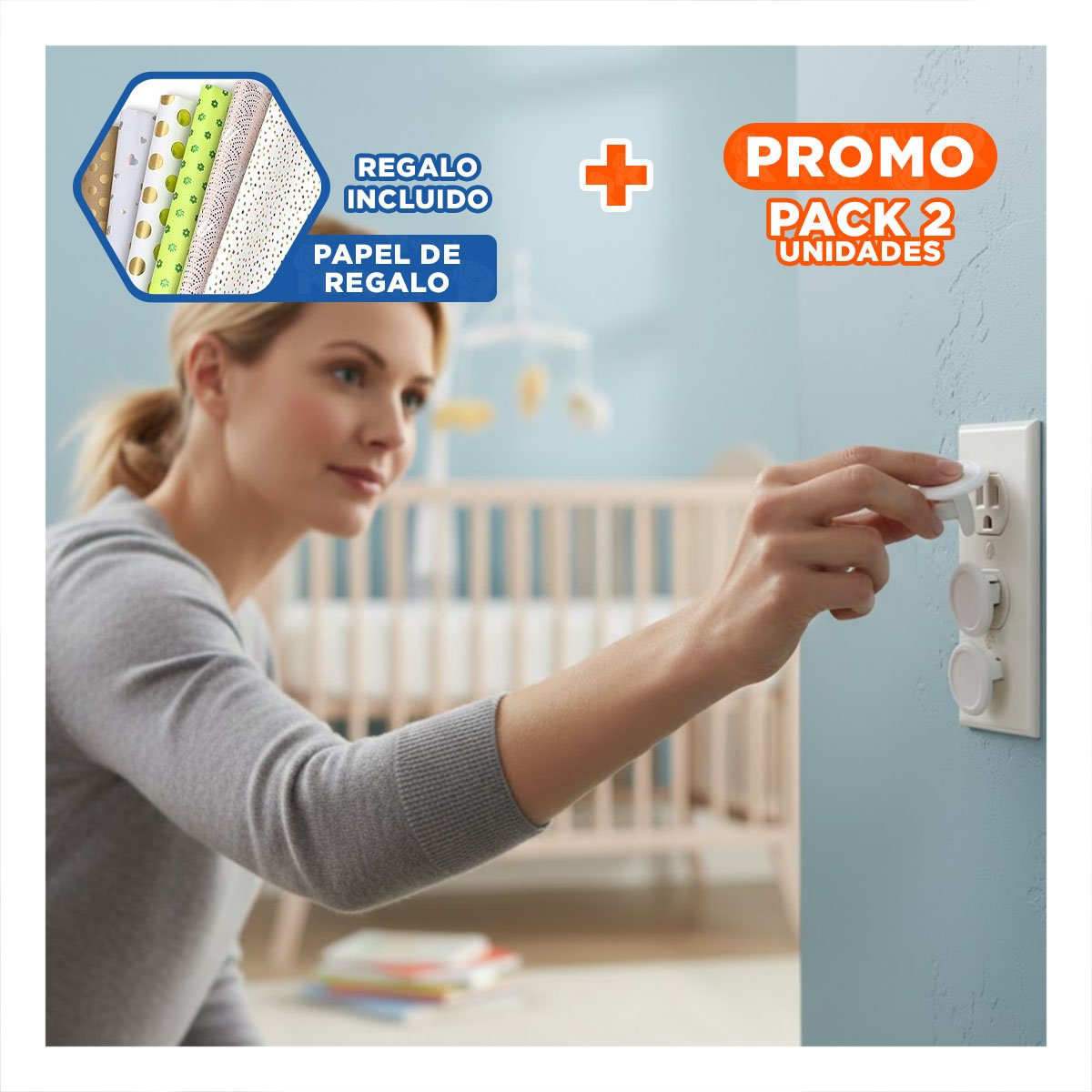 PACK2 PROTECTOR EN FORMA CIRCULAR EN COLOR BLANCO PARA ENCHUFE DE 3,3CM Y+PAPEL REGALO - 1