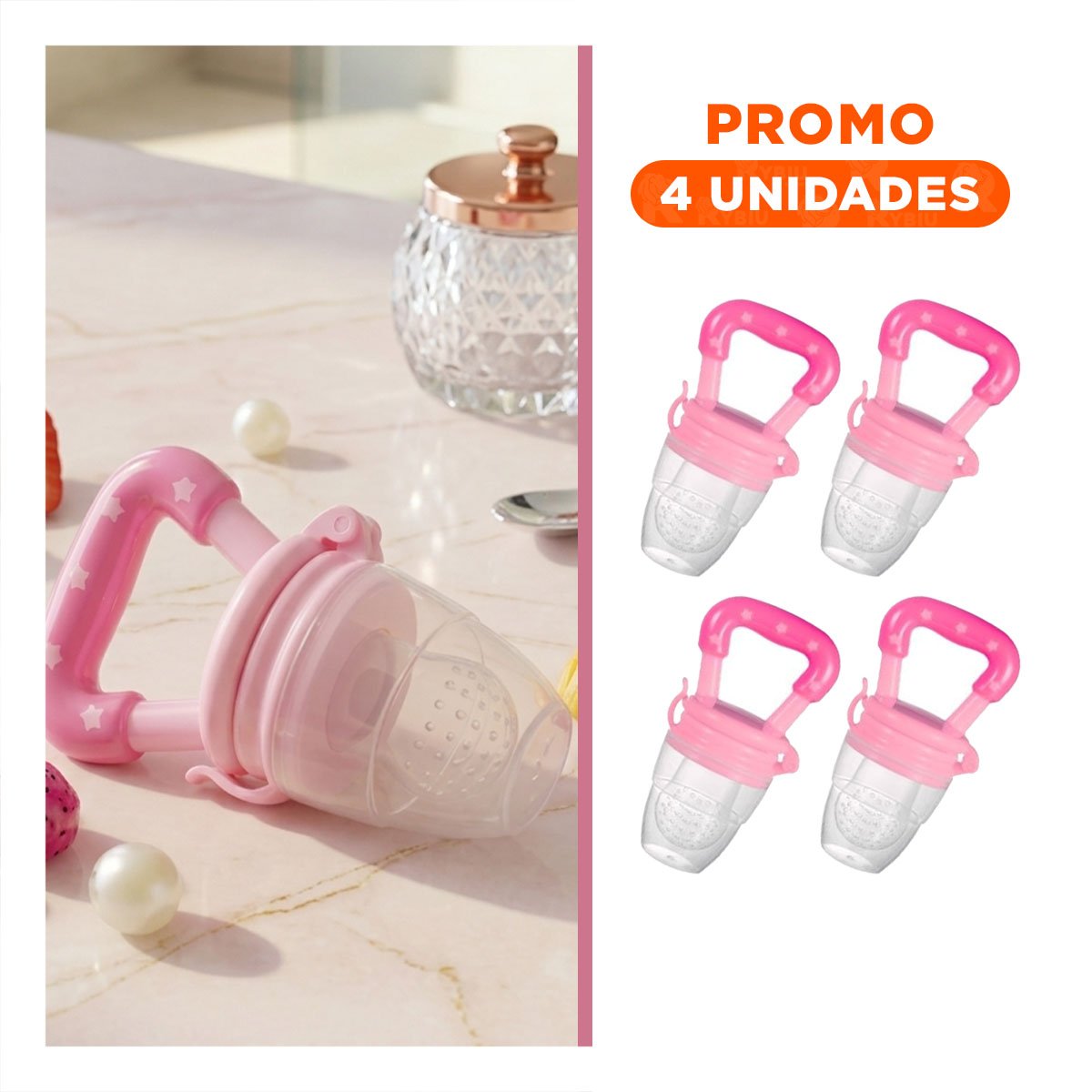 PACK4 SUCCIONADOR TIPO ALIMENTADOR INFANTIL EN COLOR ROSADO CON ESTRELLITAS Y+REGALO STICKER - 1