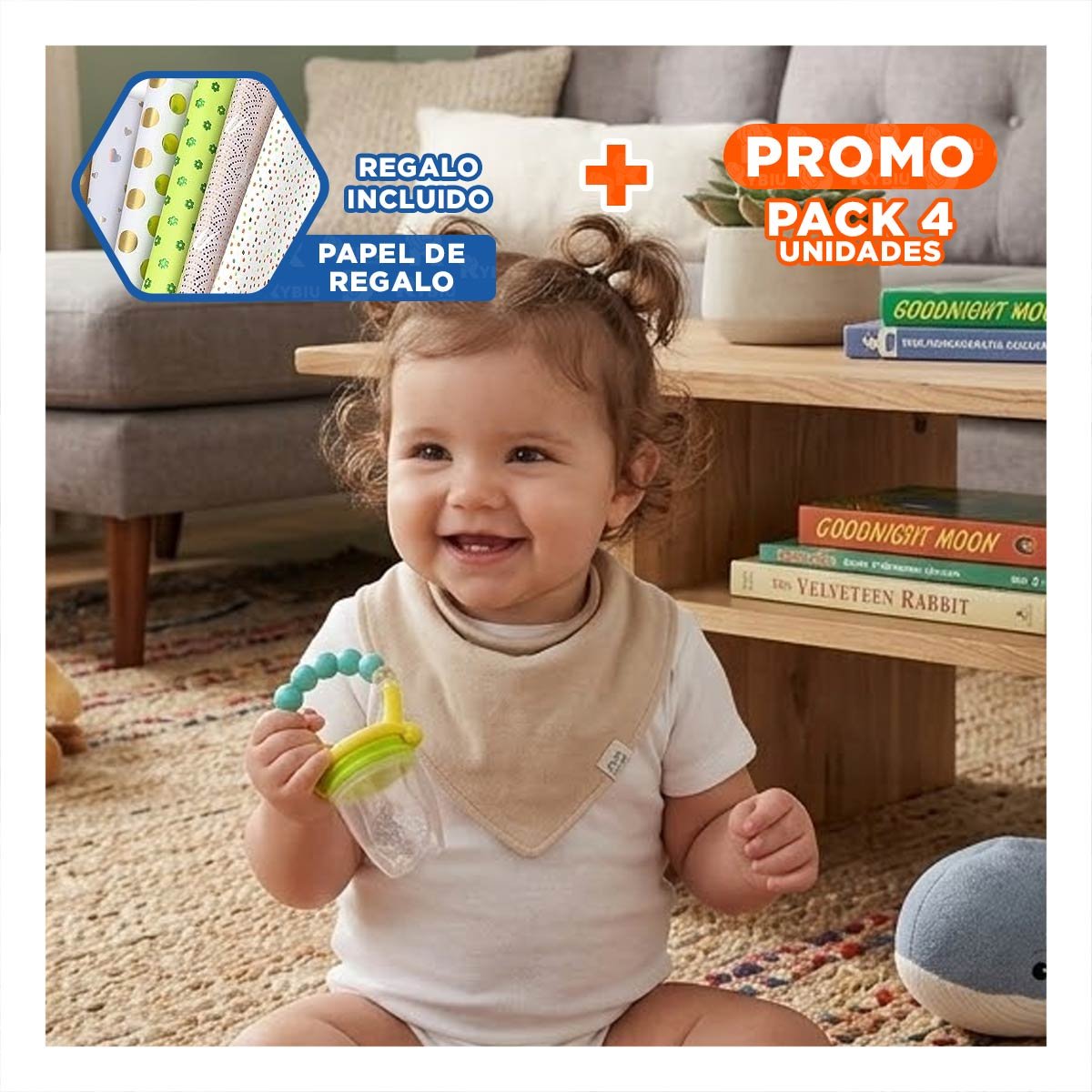PACK4 CHUPON COLOR VERDE AGUA TIPO ALIMENTADOR CON SILICONA FLEXIBLE Y BOLITAS Y+PAPEL REGALO - 1