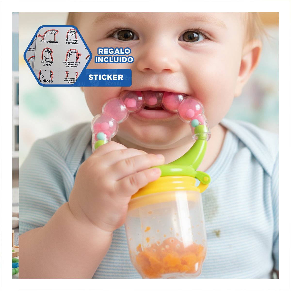 ALIMENTADOR EN COLOR ROSADO CON SILICONA SEGURA Y BOLITAS INTEGRADAS Y+REGALO STICKER - 1