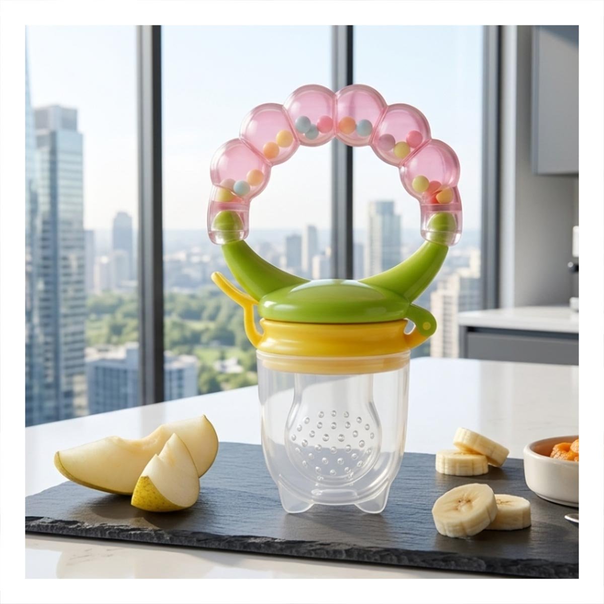 ALIMENTADOR EN COLOR ROSADO CON SILICONA SEGURA Y BOLITAS INTEGRADAS Y+REGALO STICKER - 2