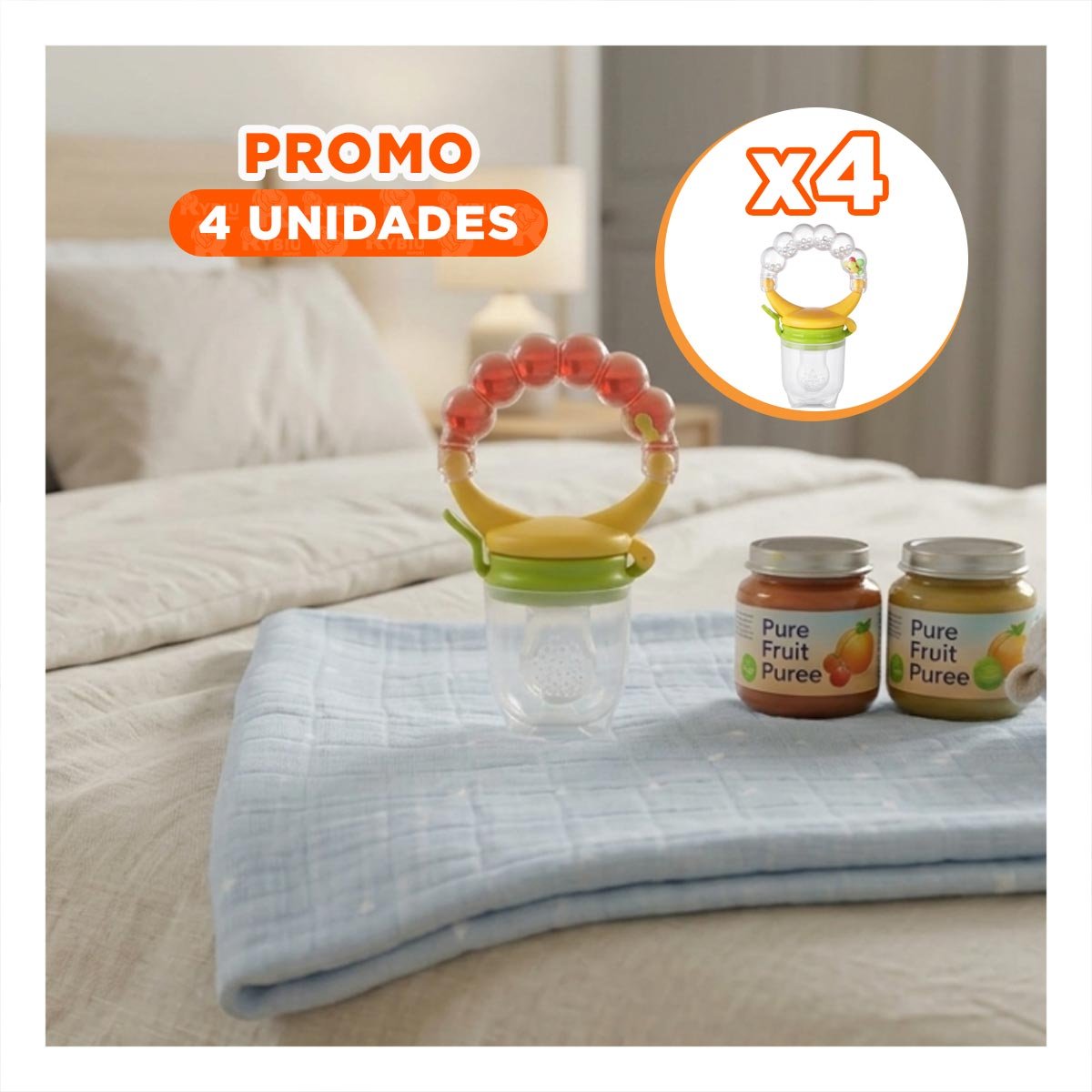 PACK4 CHUPON ALIMENTADOR CON BOLITAS DE SILICONA EN COLOR NARANJA SUAVE - 1