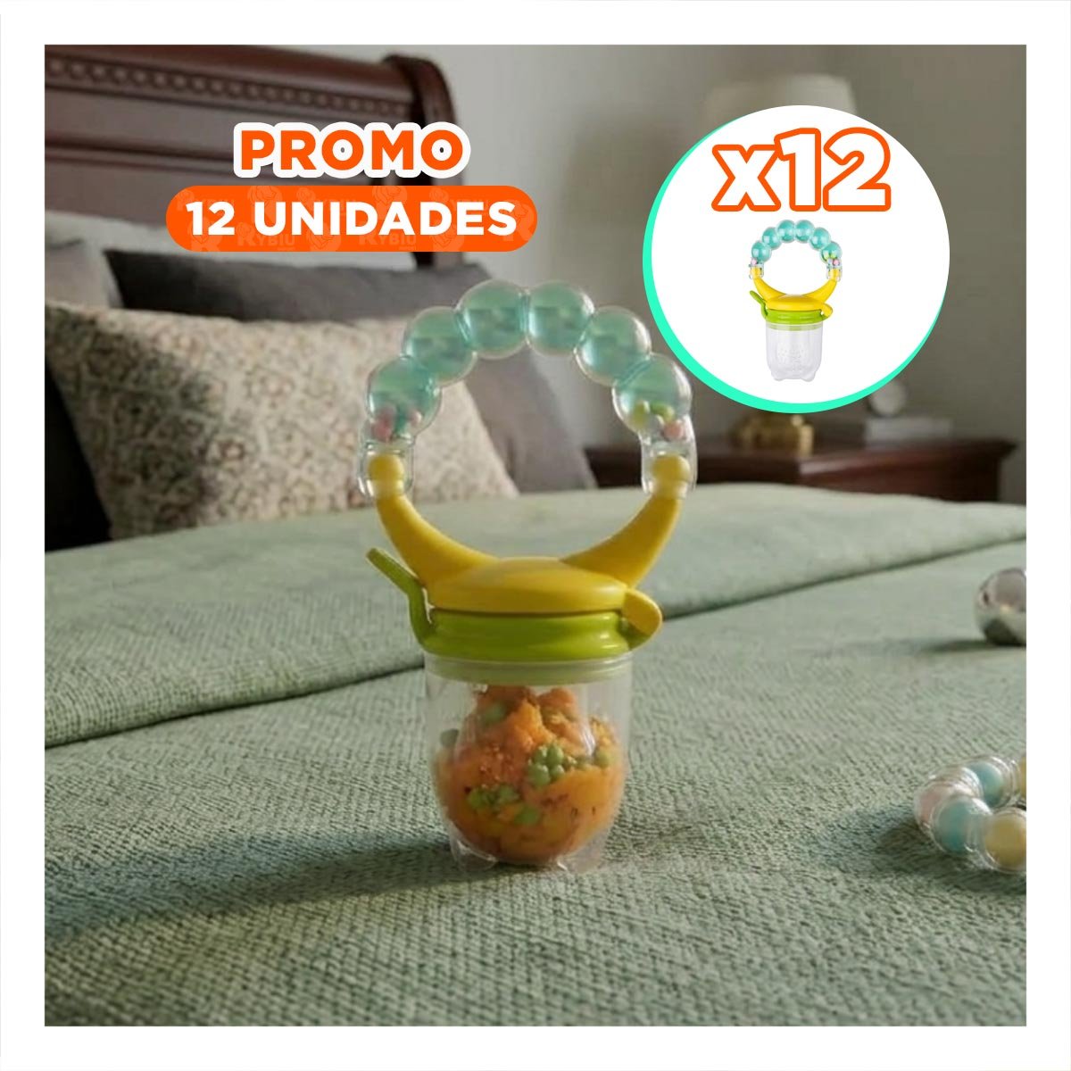 PACK12 CHUPON DE ALIMENTACION EN COLOR VERDE AGUA CON BOLITAS ELABORADAS EN SILICONA - 1