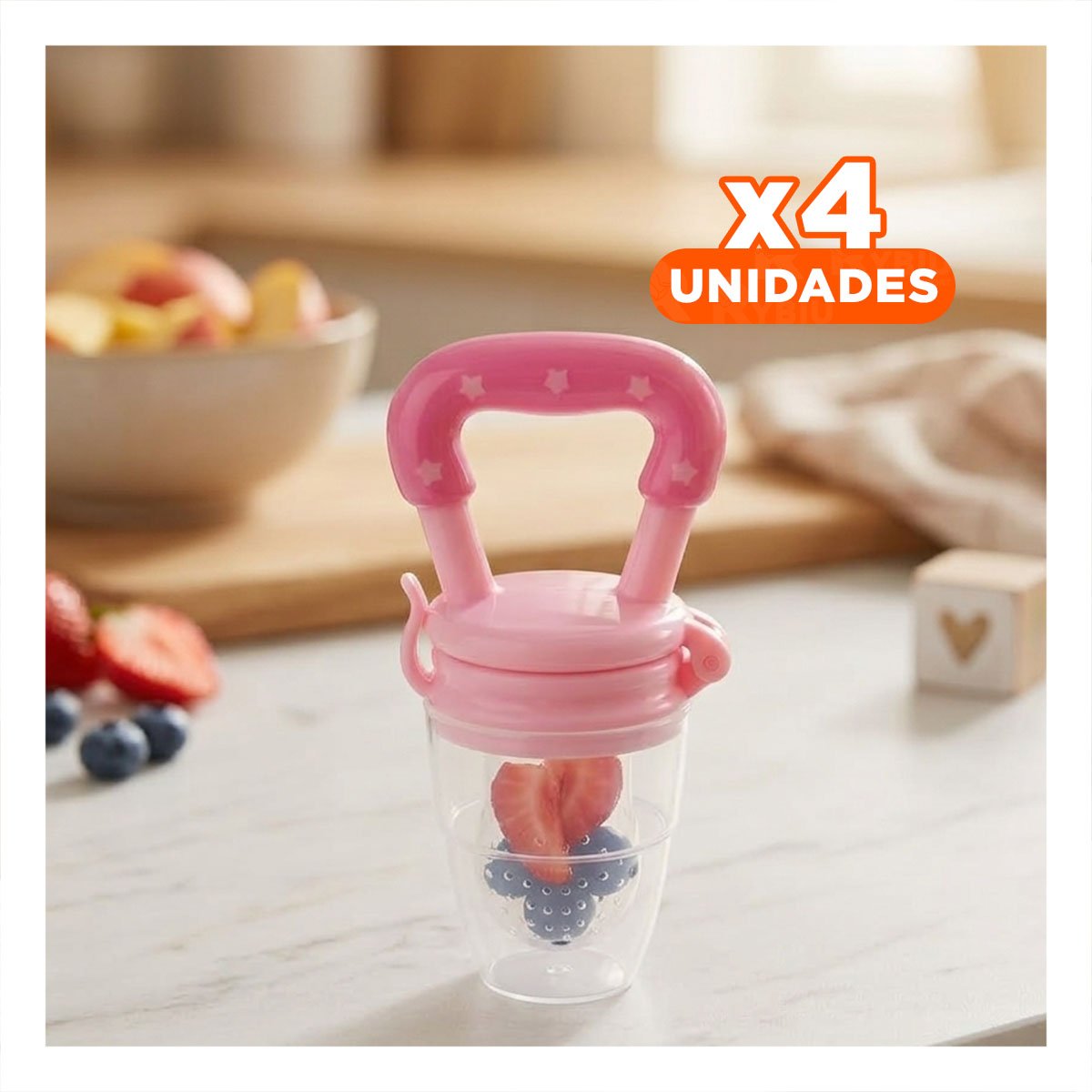 PACK4 CHUPON ALIMENTADOR CON ESTRELLITAS DE SILICONA EN COLOR ROSADO SUAVE - 1