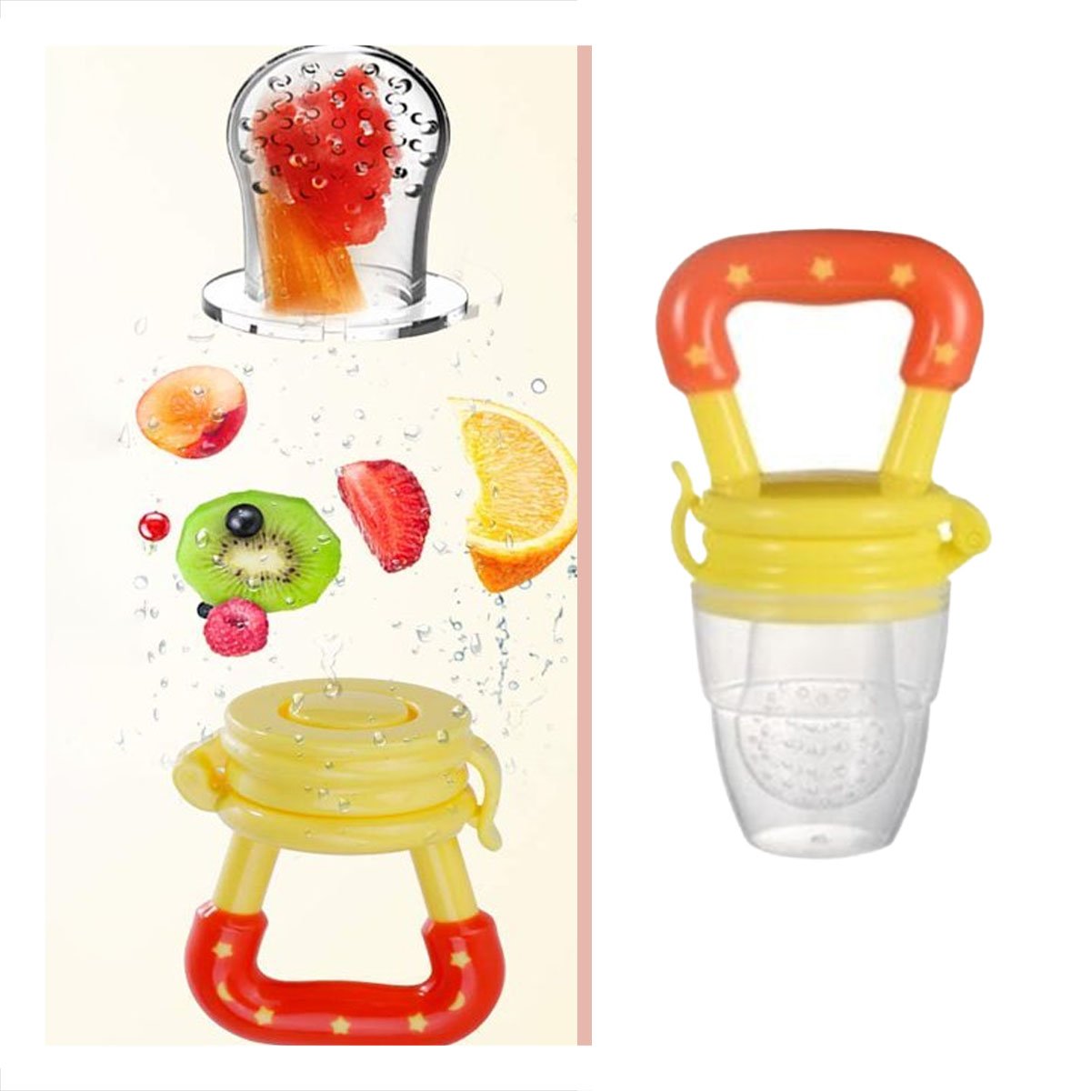 ALIMENTADOR INFANTIL CON SILICONA EN COLOR NARANJA Y ESTRELLITAS DECORATIVAS - 3