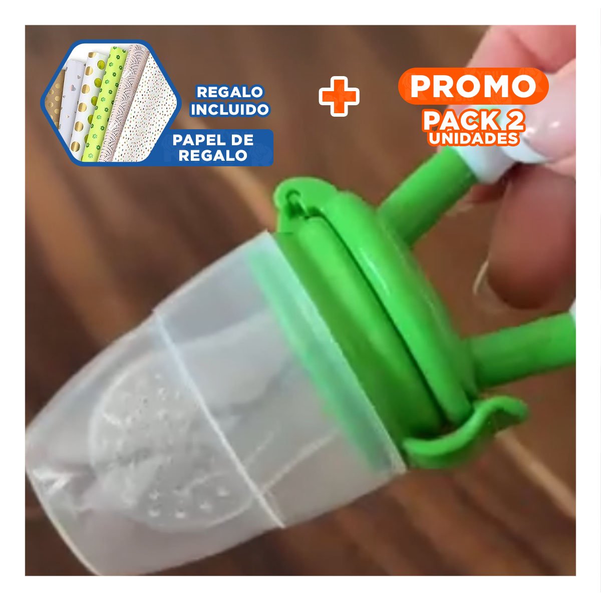 PACK2 CHUPON ALIMENTADOR INFANTIL EN COLOR VERDE CON SILICONA Y ESTRELLITAS Y+PAPEL REGALO - 1