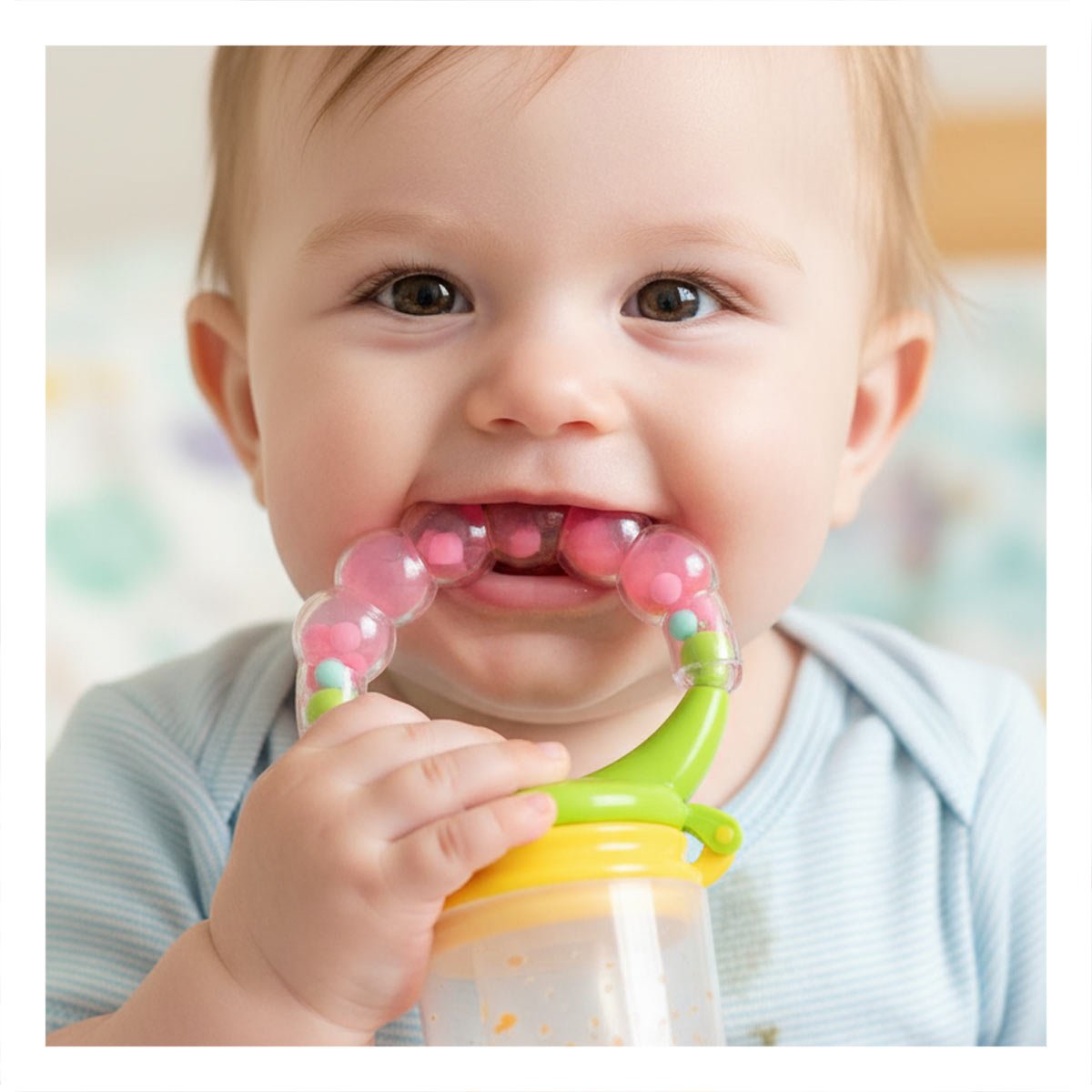 ALIMENTADOR INFANTIL CON SILICONA EN COLOR ROSADO Y BOLITAS DECORATIVAS - 2