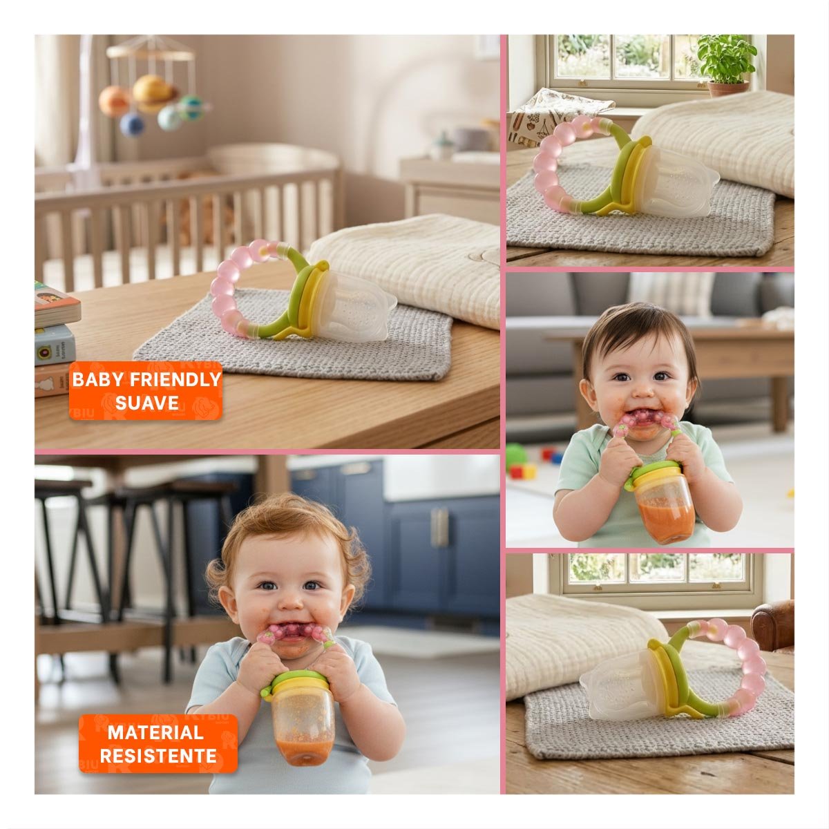 ALIMENTADOR INFANTIL CON SILICONA EN COLOR ROSADO Y BOLITAS DECORATIVAS - 5